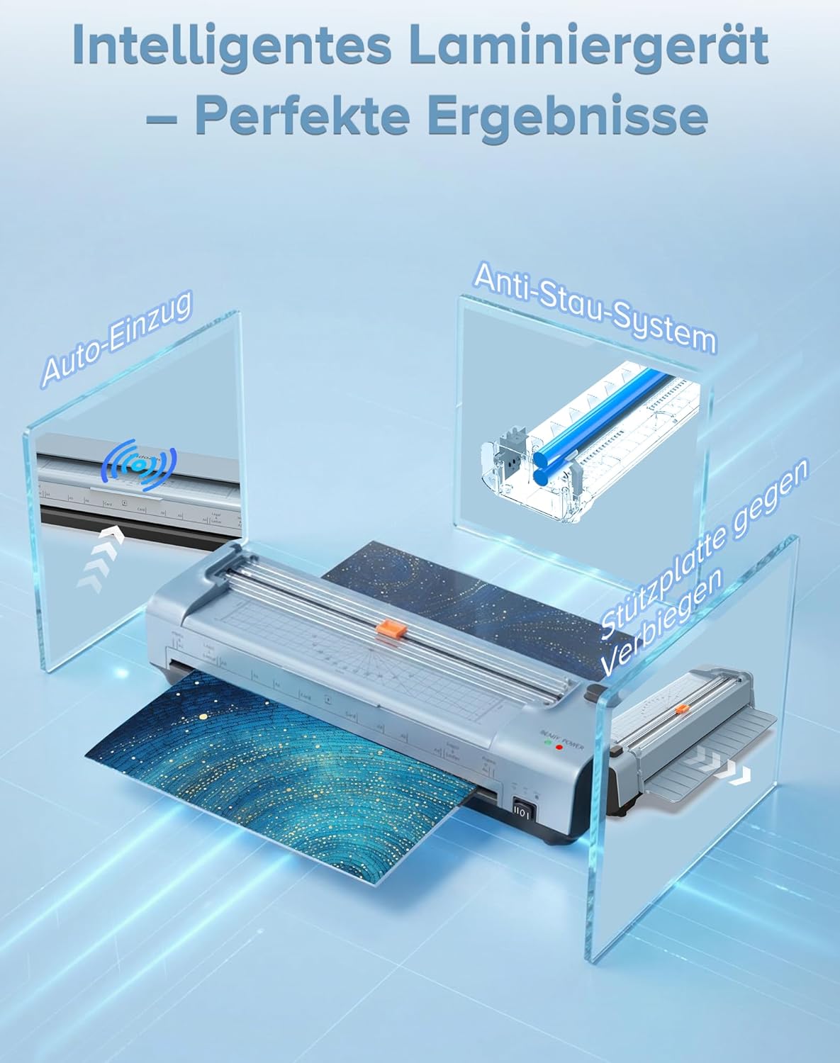 Thumbnail 3 de 13-Zoll A3/A4 Laminiergerät mit Heiß- & Kaltlaminierung, ABS Anti-Stau und 10-in-1 Funktionen (Blau)