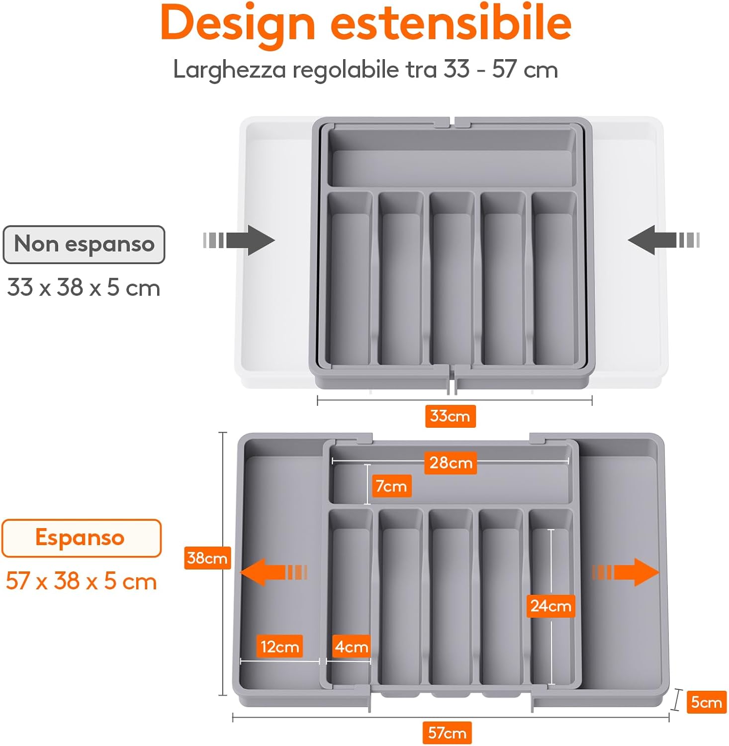 Thumbnail 2 de Lifewit Portaposate da Cassetto espandibile – Organizer cucina con 8 scomparti, regolabile 33–56,9 cm, PP senza BPA, grigio