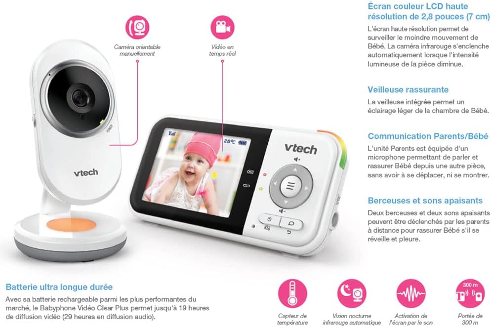 Thumbnail 2 de Vtech BM3254 Babyphone mit Kamera – 2,8-Zoll-Farbdisplay, lange Reichweite und beruhigende Funktionen (DE-Version)