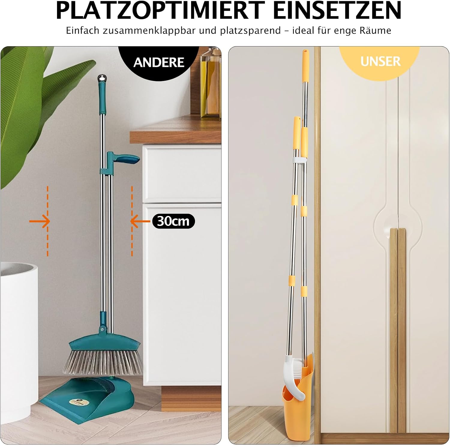 Thumbnail 5 de XXFLOWER Besen- und Kehrschaufel-Set mit langem Stiel – 129 cm Griff, 5‑lagige PET-Borsten, ausziehbar