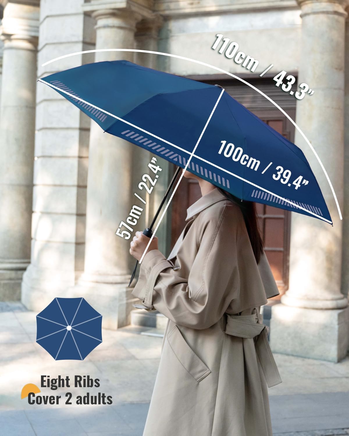 Thumbnail 4 de Chakipee Parapluie Pliant Résistant Vent Fort Réfléchissant – 8 Sections, Pliage Automatique et Tissu 210T