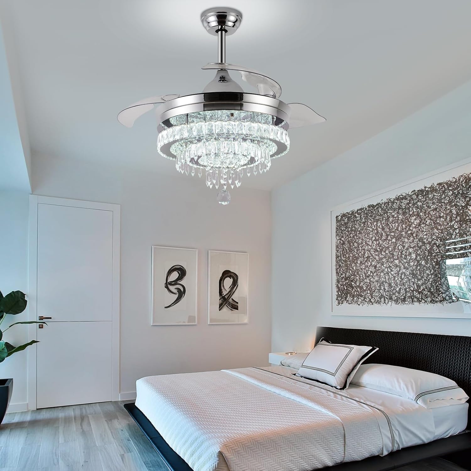 Thumbnail 6 de Modern Crystal Chandelier Ceiling Fan with Light – 42in, DC Motor, Remote & Retractable Blades