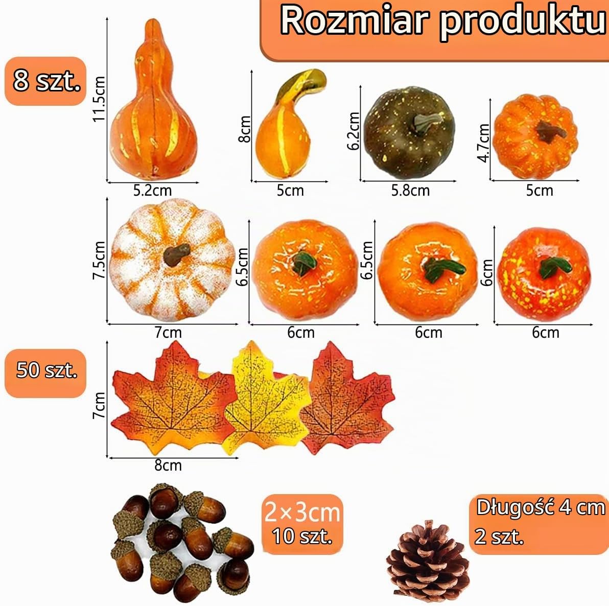 Detalle 2 de QIMMU herbstdeko01 – zestaw jesiennych dekoracji z dyniami i liśćmi klonu