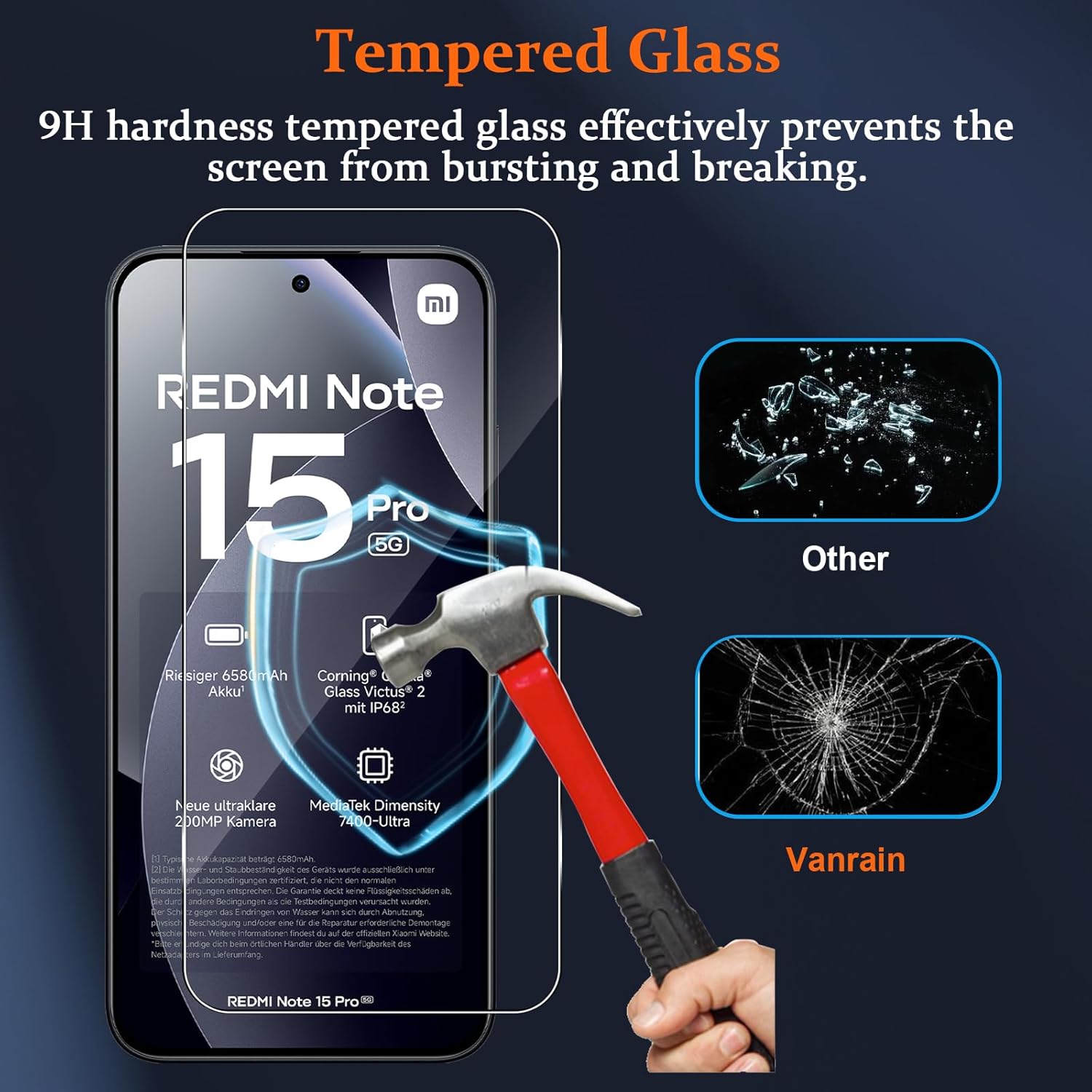 Thumbnail 2 de Vanrain Schutzfolie fürs Panzerglas für Xiaomi Redmi Note 15 Pro 5G – 2+2 Stück Schutzglas & Kameraschutz