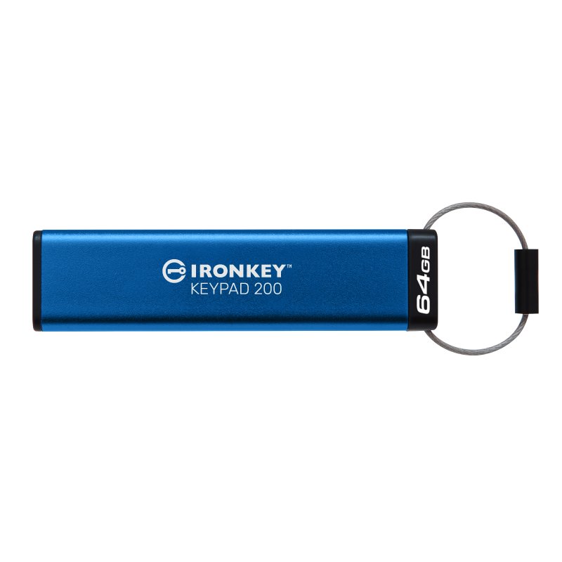 Detalle de Kingston IronKey Keypad 200 64GB USB 3.2 Azul: seguridad con teclado y cifrado hardware