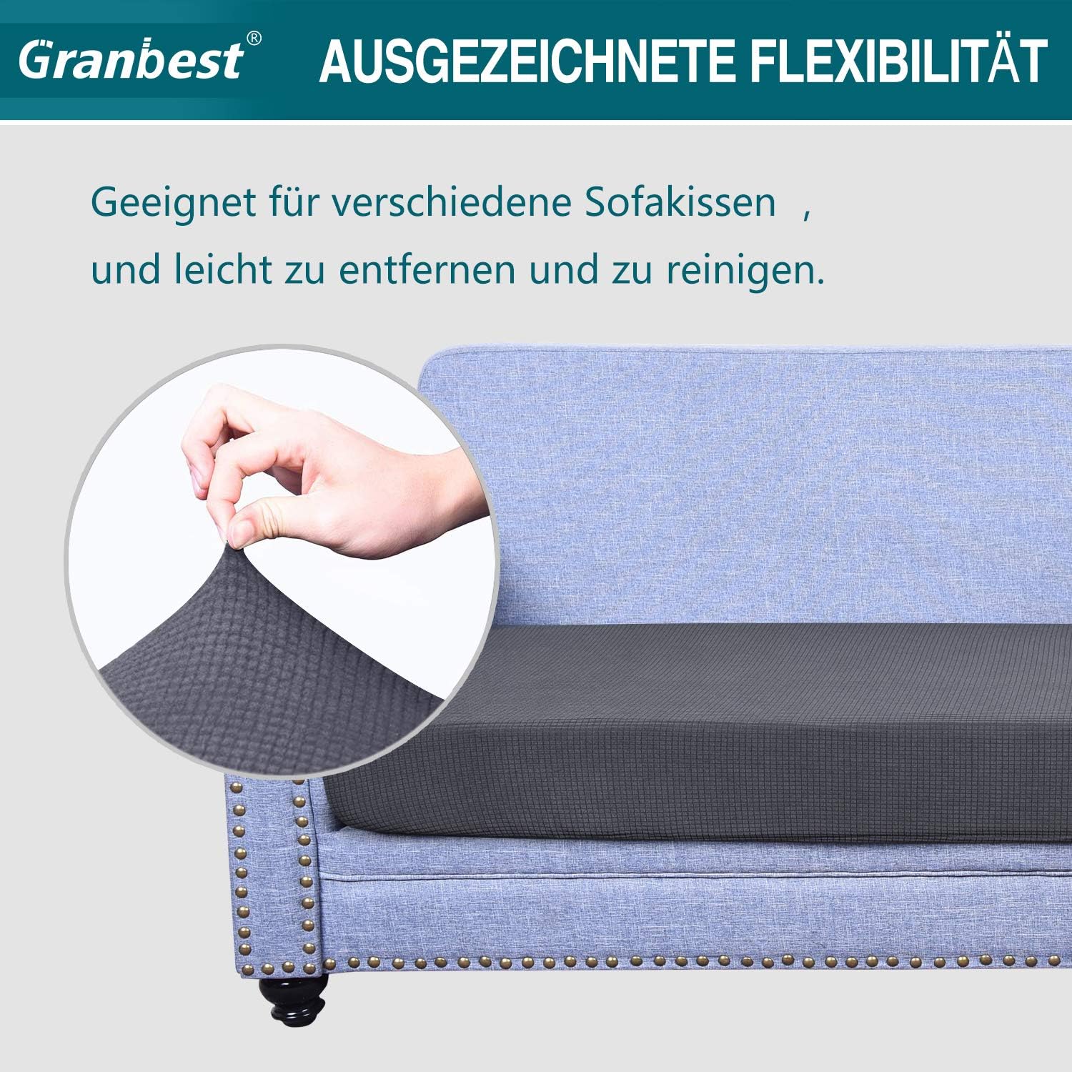Detalle de Granbest 1 bankzithoes voor 3-zits, waterafstotend jacquard, grijs