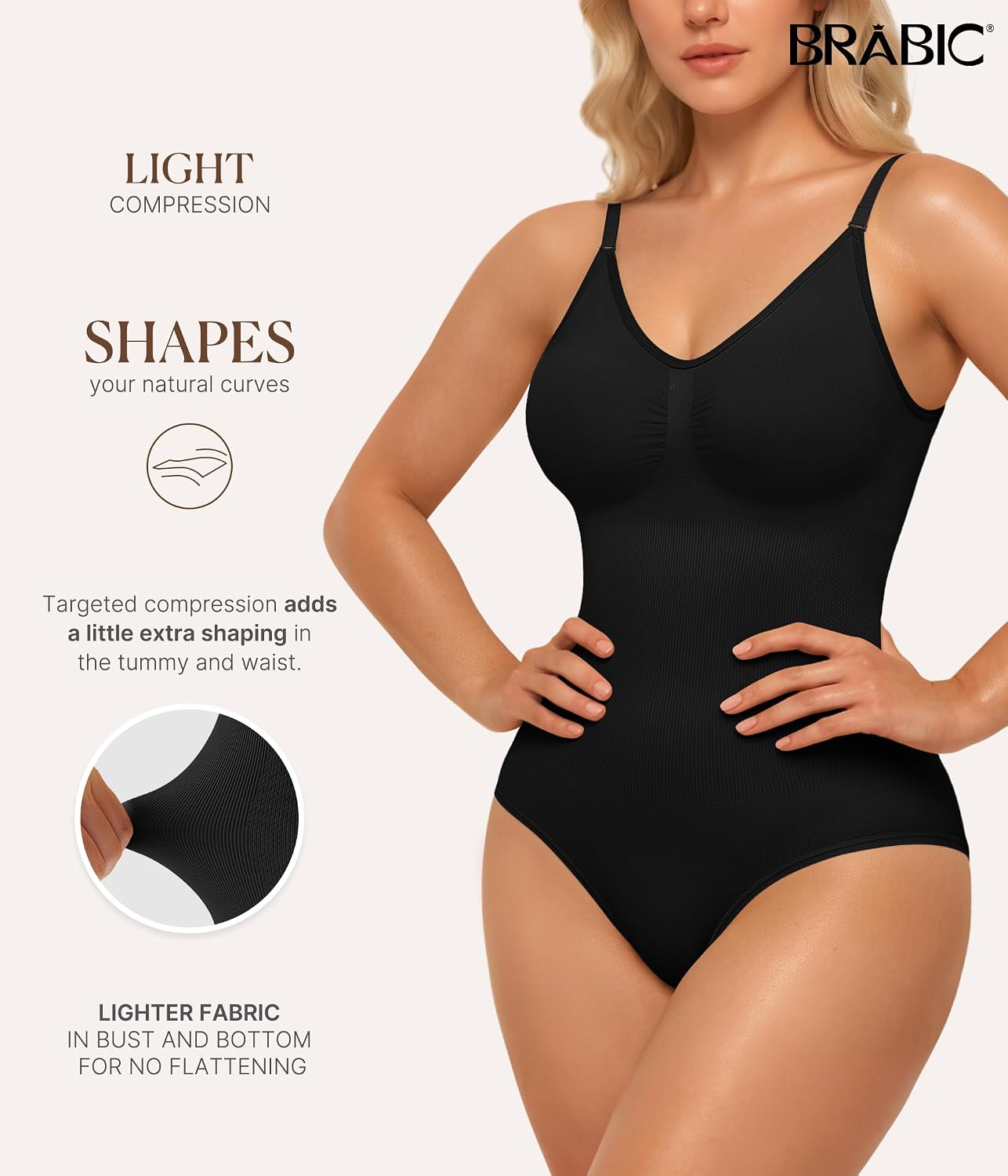 Detalle 2 de BRABIC old AD6189 Women's Seamless Sleeveless V-Neck Shapewear Bodysuit