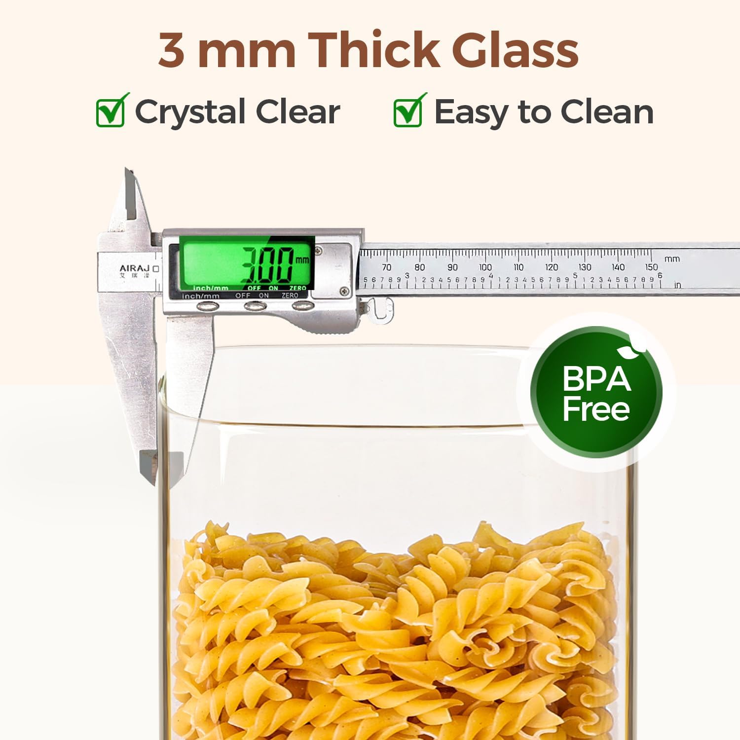 Thumbnail 3 de ComSaf 3.4 L Glass Storage Jar with Bamboo Lid, Square Borosilicate Canister