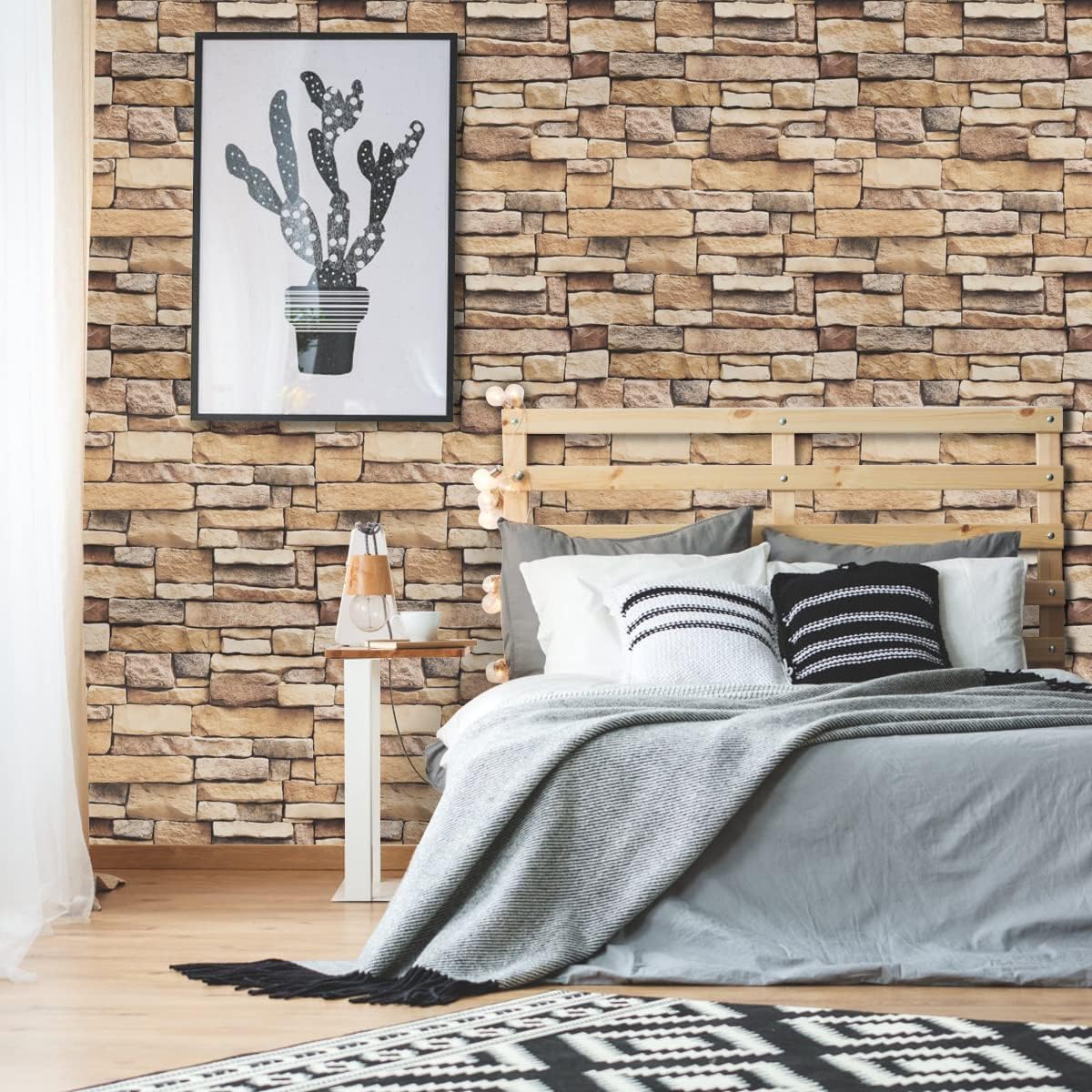 Detalle 2 de Arthome WALL DECOR SWP200-7 självhäftande väggfolie, brun tegel, 44 × 305 cm