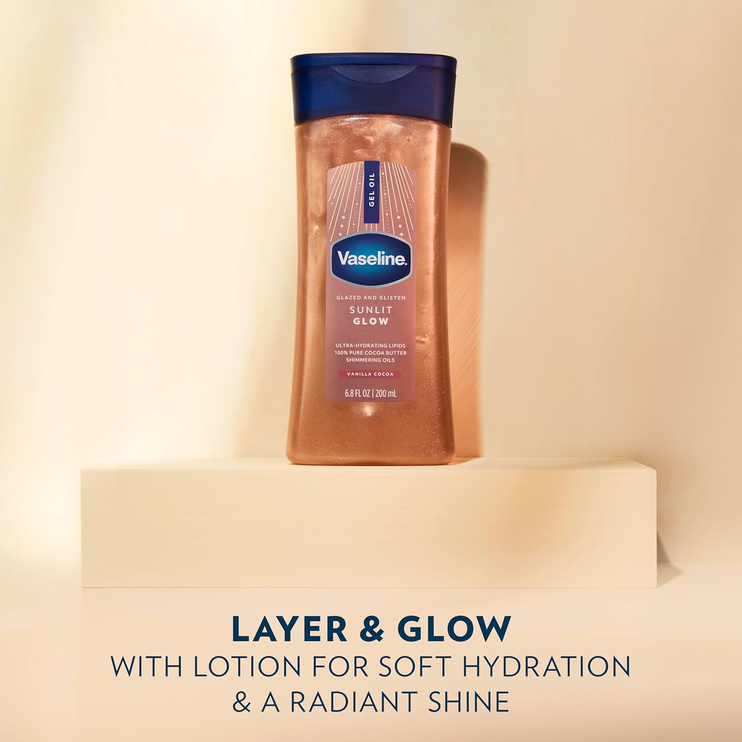 Thumbnail 3 de Vaseline Glazed & Glisten Sunlit Glow Body Gel Oil (Vanilla Cocoa Shimmer) with Pure Cocoa Butter, 6.8 Oz
