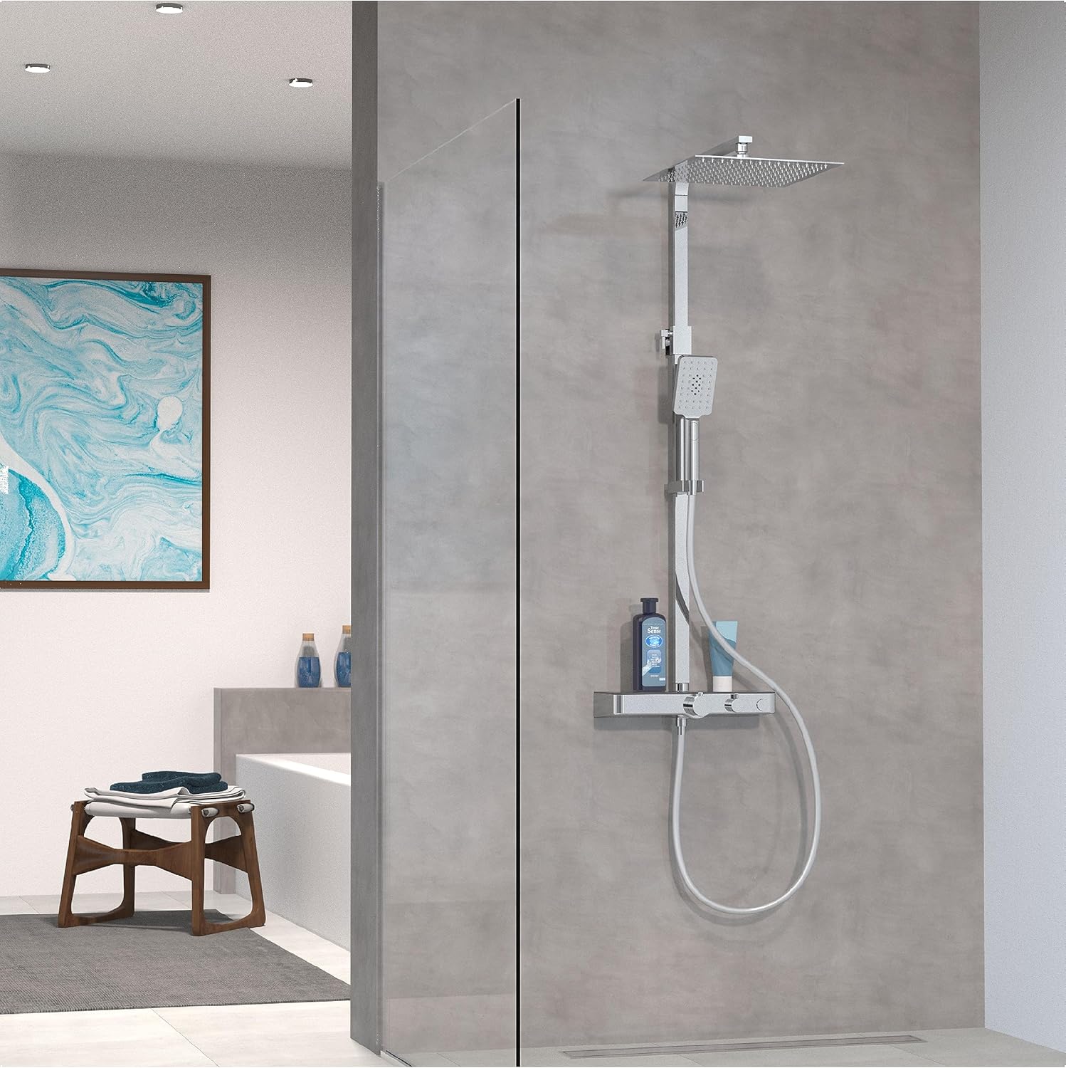 Thumbnail 4 de Schütte Ocean Système Thermostat et étagère en Verre – Ensemble 30 x 30 cm avec Support Mural et Colonne de Douche Chrome/Anthracite