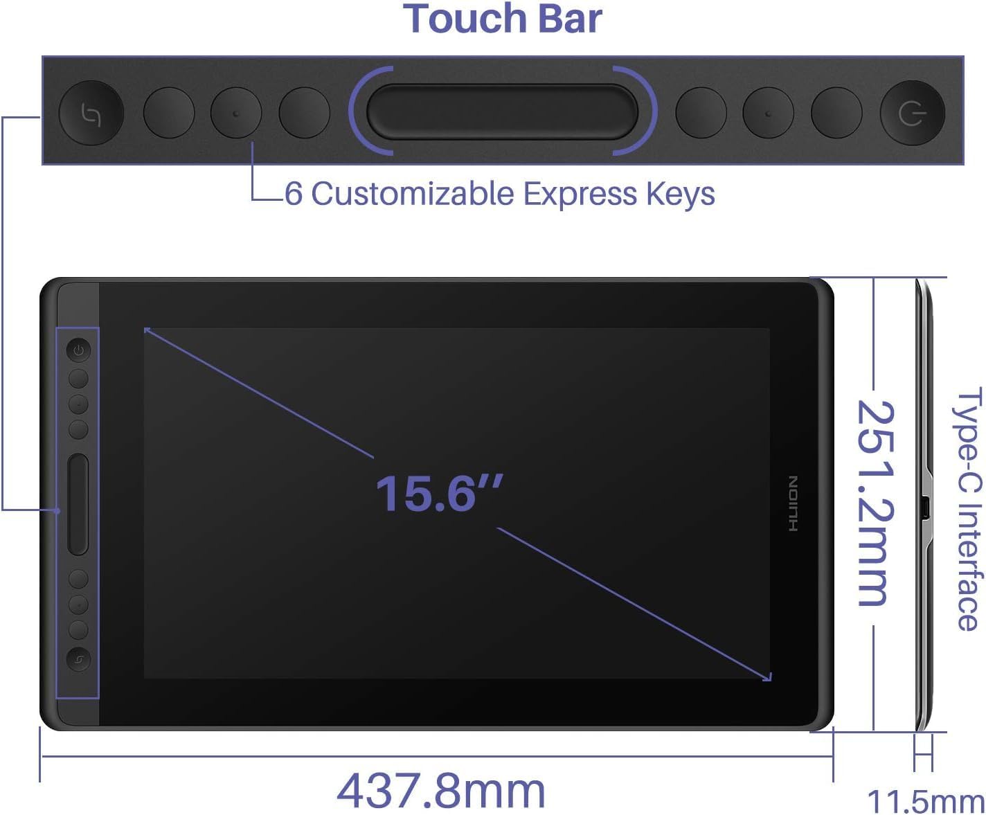 Detalle de HUION KAMVAS Pro 16 15.6-inch drawing tablet with screen (pen display) and battery-free stylus
