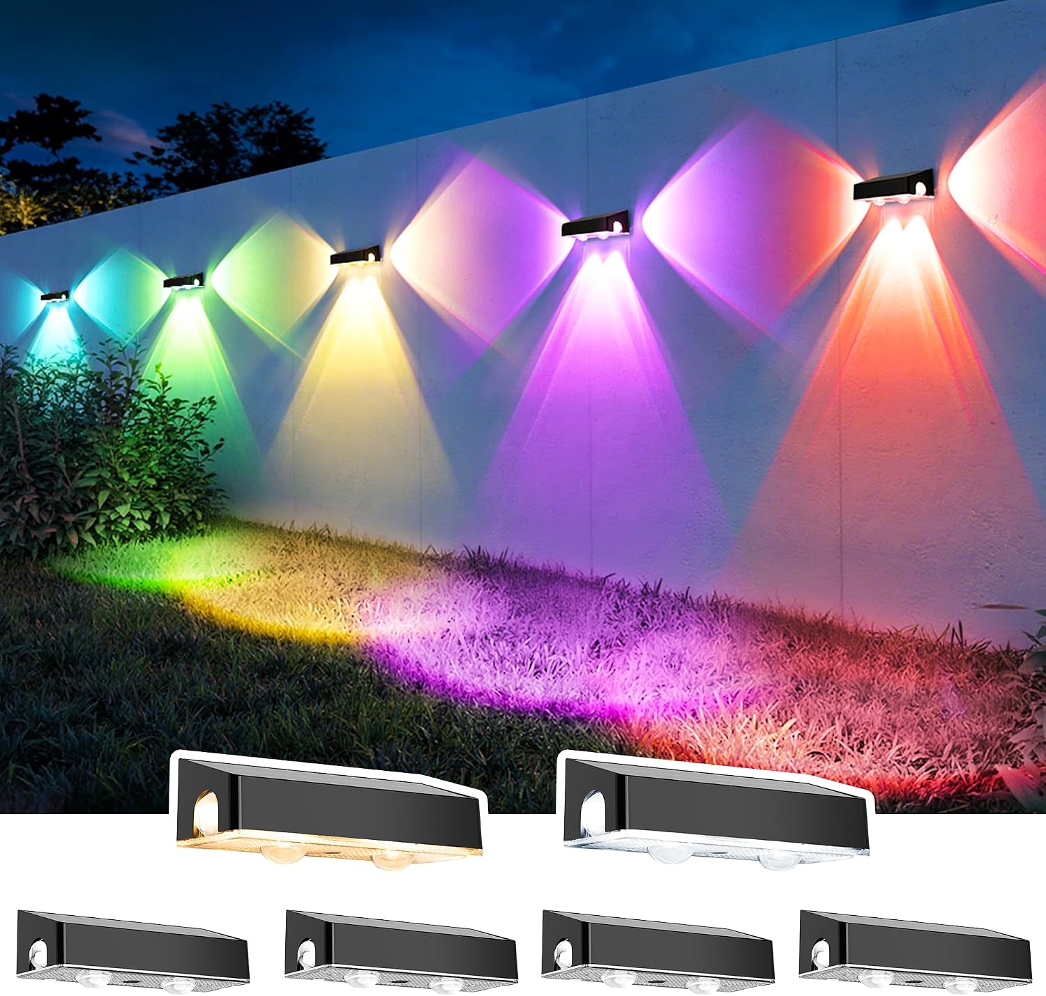 Detalle de ESUNYD 10541 Solar Fence Lights, 6-Pack RGB Waterproof Wall-Mount LEDs