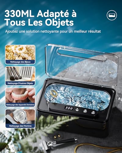 Detalle de Phniti Nettoyeur Ultrasons 47kHz 330 ml – Nettoyage en douceur pour prothèses, gouttières et bijoux