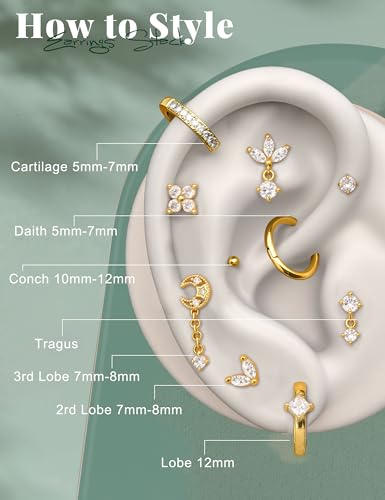 Thumbnail 4 de MILACOLATO Helix Piercing Jewellery – Flat Back Earring Set (316L Surgical Steel)