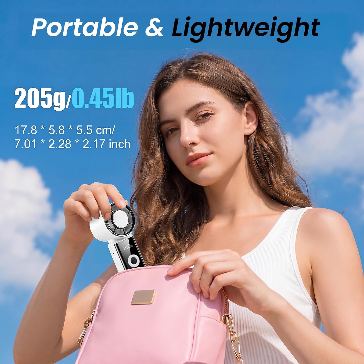 Detalle de Phimke Portable Handheld Fan with 3-in-1 Design and LED Display