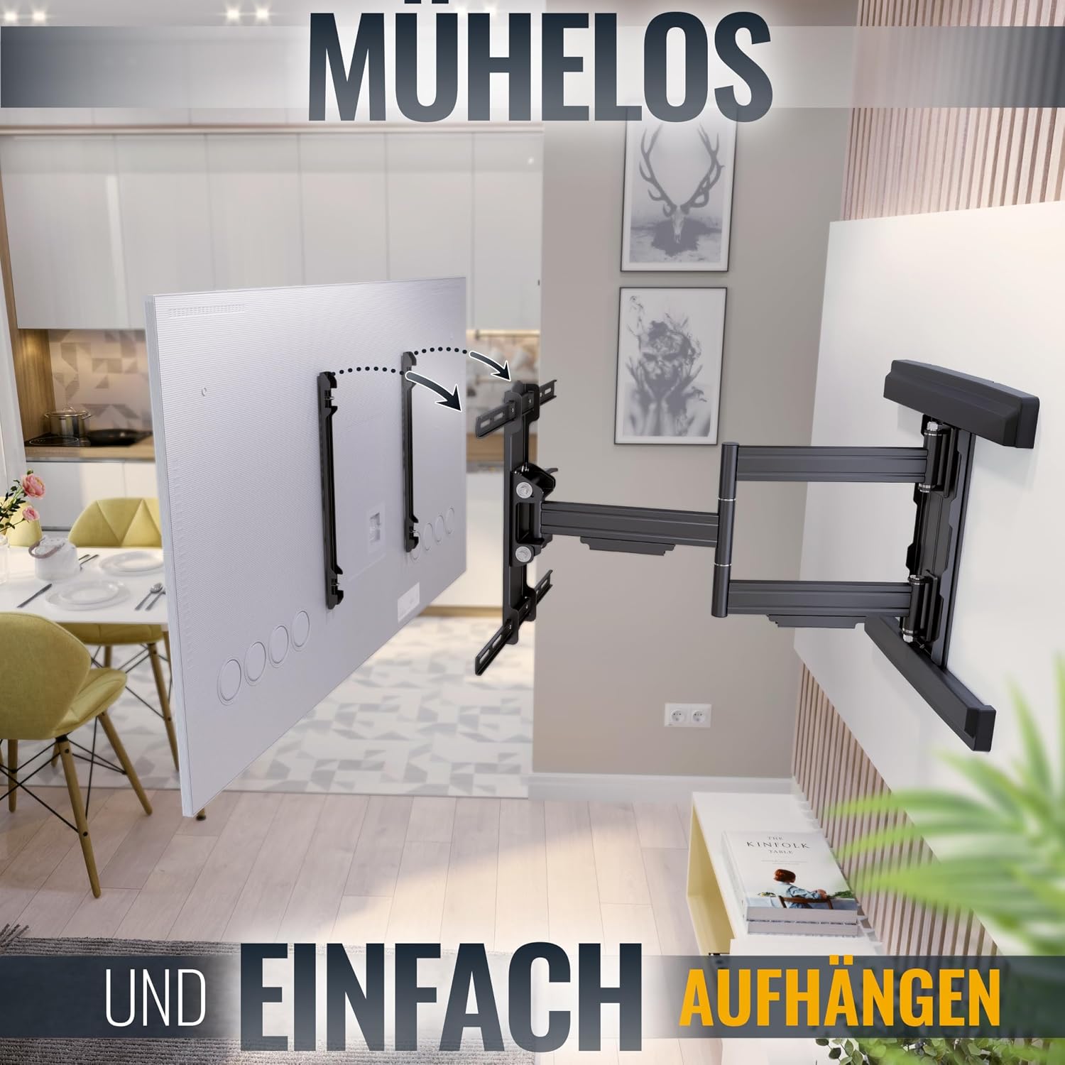 Detalle de RICOO TV Wandhalterung S5744-B – Schwenk- und Neigefunktion für 40–75 Zoll Fernseher, VESA 400x400