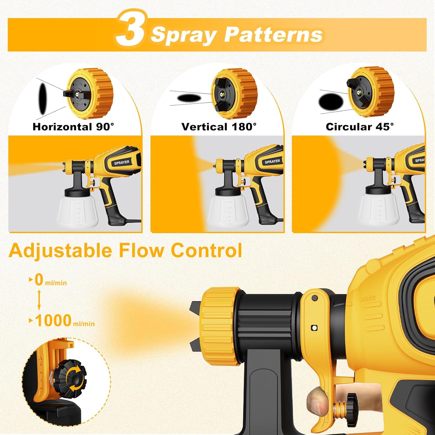 Thumbnail 3 de VONFORN Paint Sprayer VF803: 700W HVLP, 4 Nozzles, 3 Patterns, Easy Cleaning