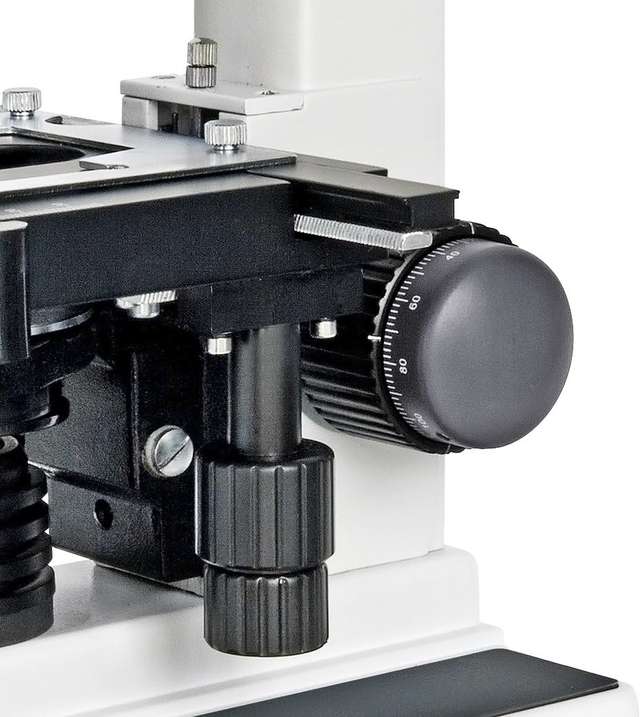 Detalle 2 de Bresser Erudit DLX 40x–600x Durchlicht-Mikroskop – monokular, KOAXIALER Kreuztisch, Abbe-Kondensor, LED, Akku/Netzbetrieb