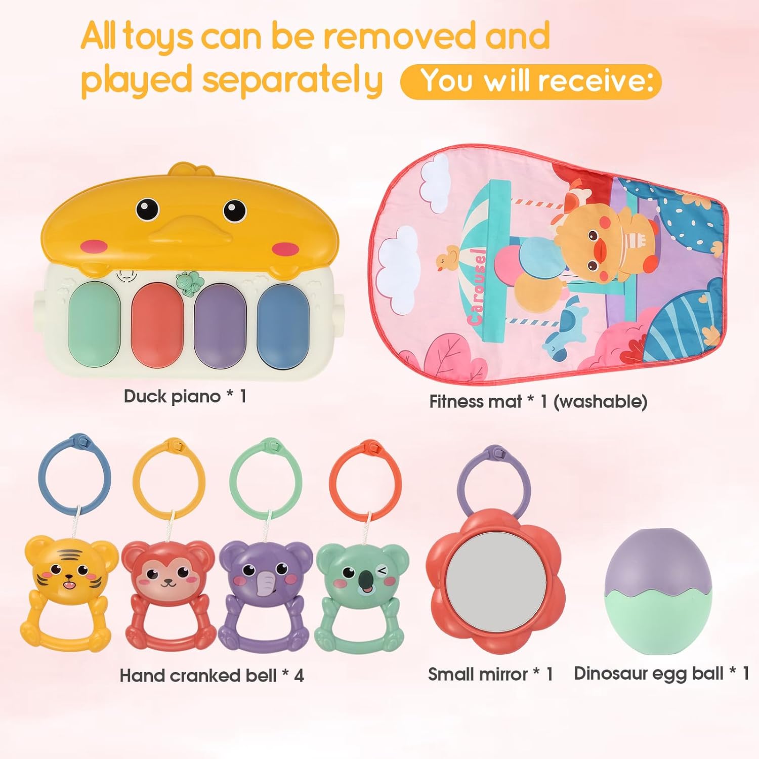 Thumbnail 5 de iFunLong Baby Play Mat Baby Gym with 5 Toys