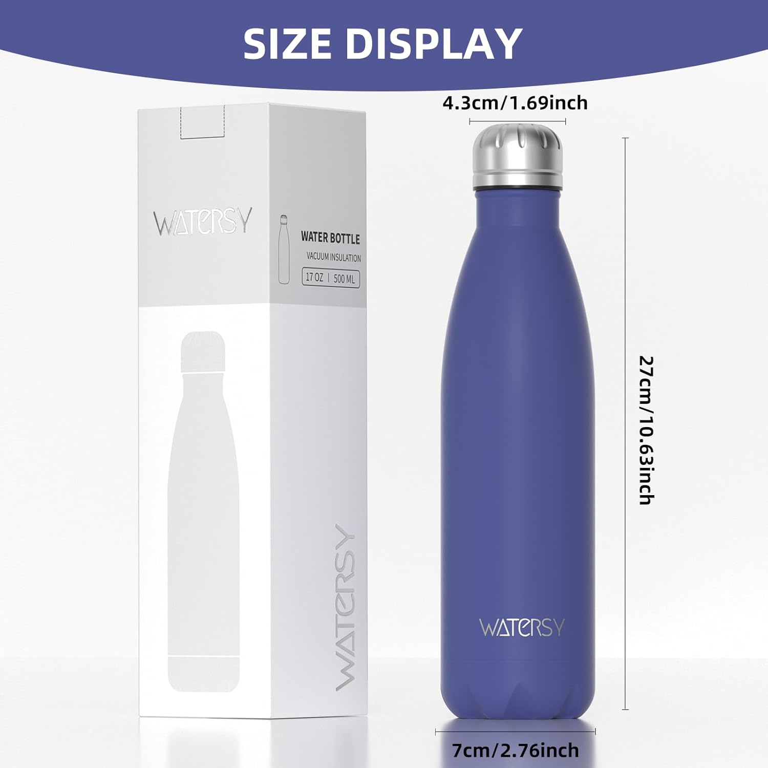 Thumbnail 6 de WATERSY Stainless Steel Insulated Water Bottle (500ml) – 24 hrs cold / 12 hrs hot, dark blue