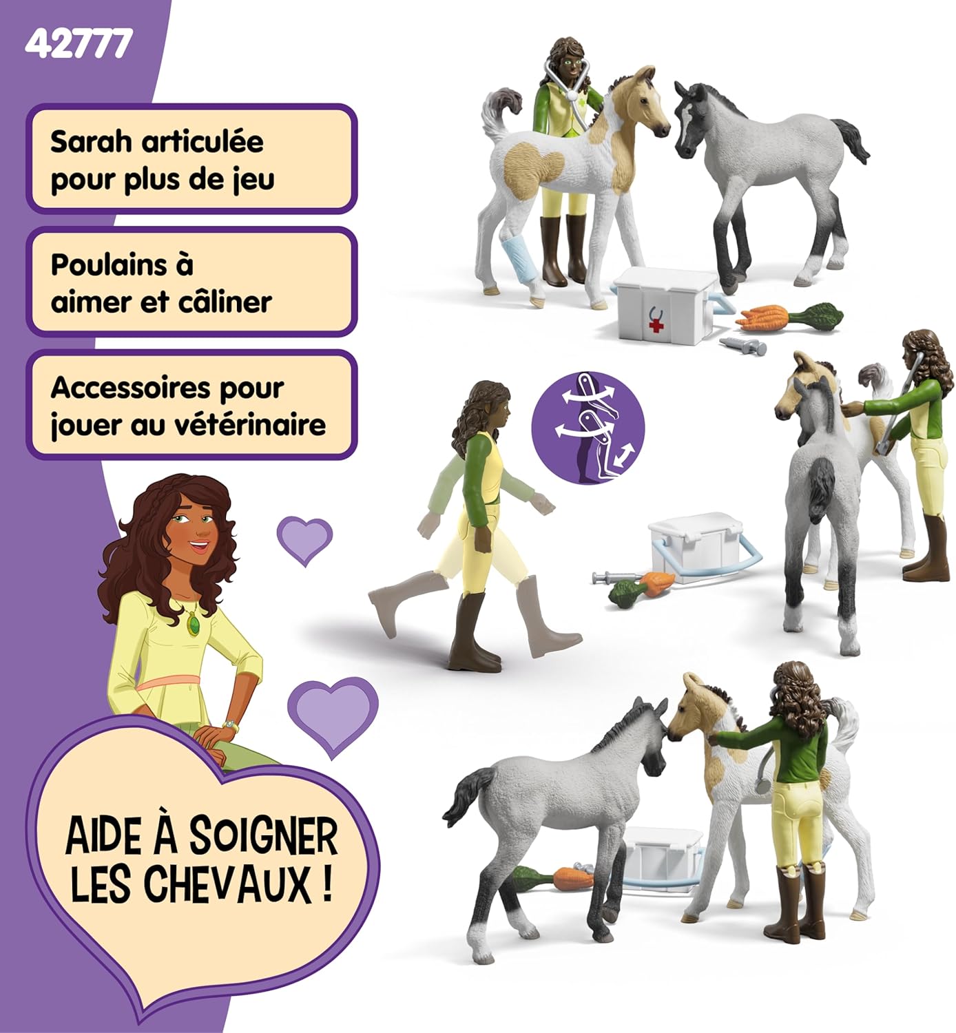 Detalle de Schleich Horse Club Sarah : kit de premiers secours 42777 avec 2 poulains et coffret 8 pièces dès 5 ans