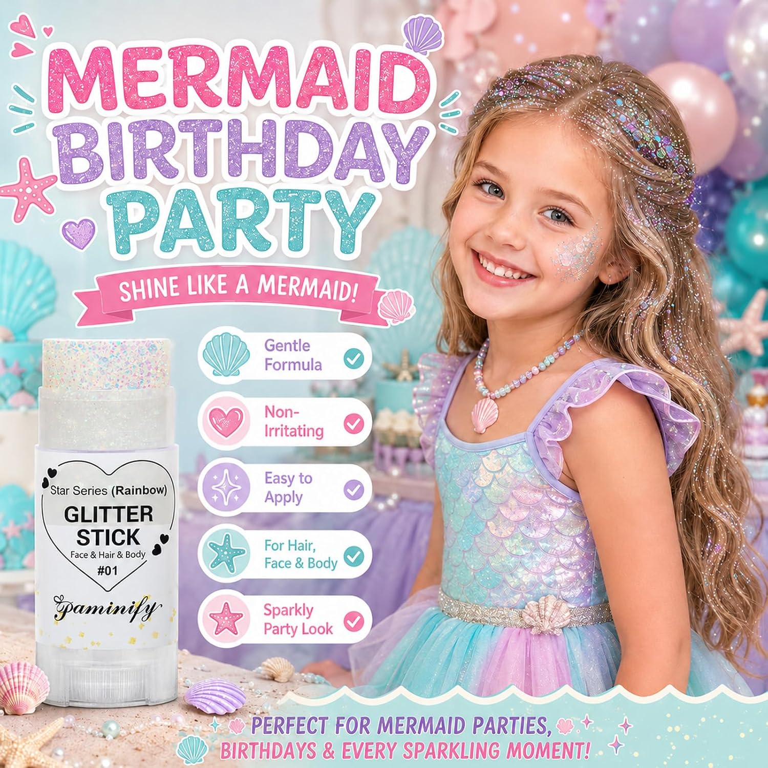 Detalle de paminify Rainbow White Glitter Stick for Hair, Face & Body