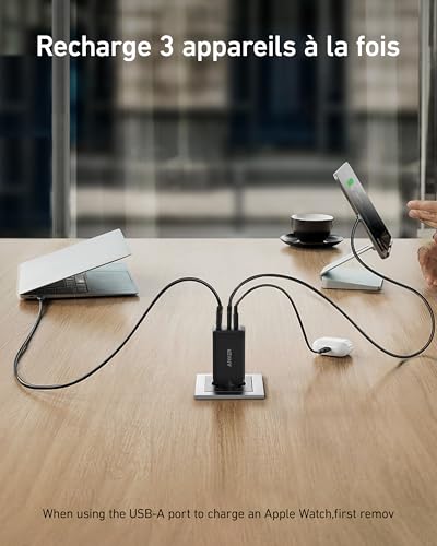 Detalle de Anker Chargeur USB C Nano II 65W, Station 3 Ports — compact et puissant