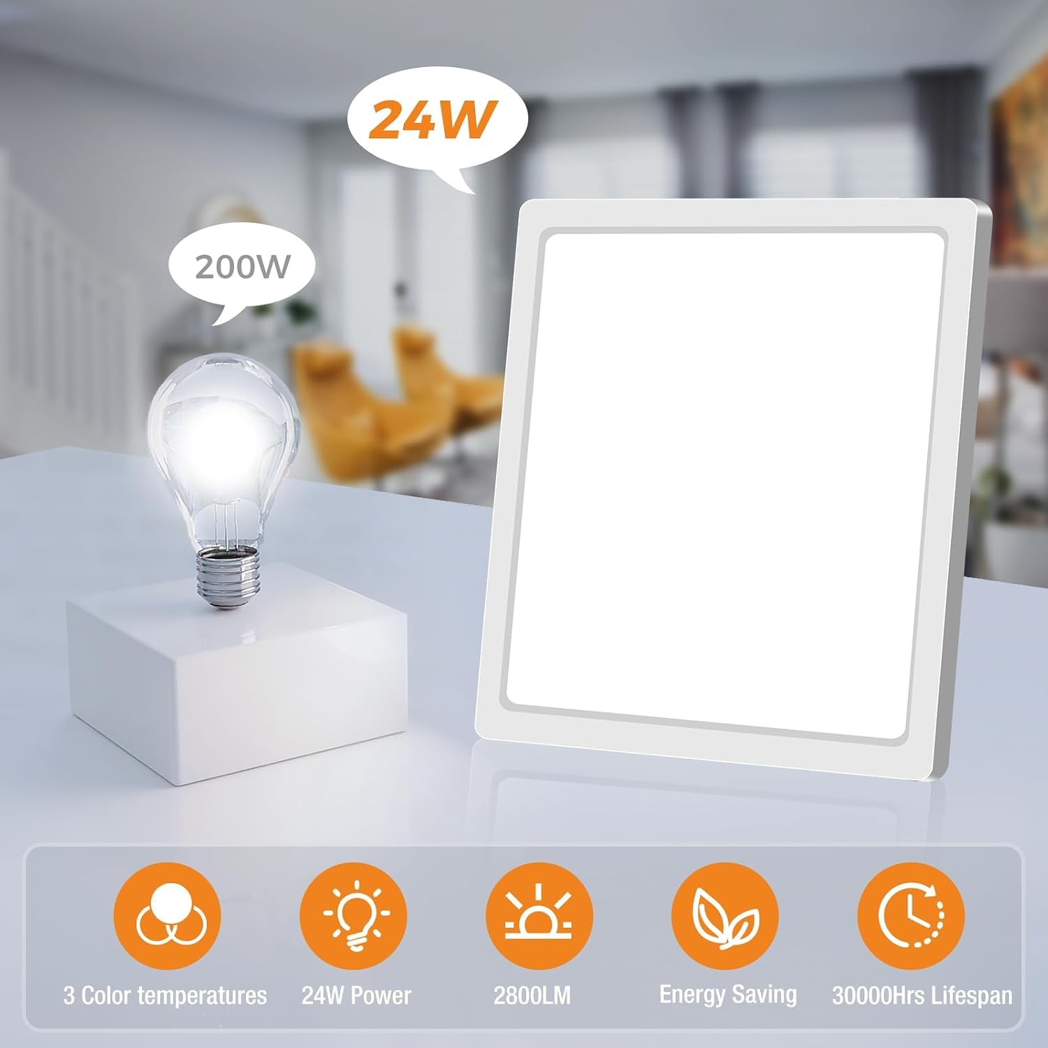 Detalle de slochi 2Pack LED Ceiling Light (IP54) 3 colour temperatures 3000K/4000K/6500K, slim square bathroom & utility light