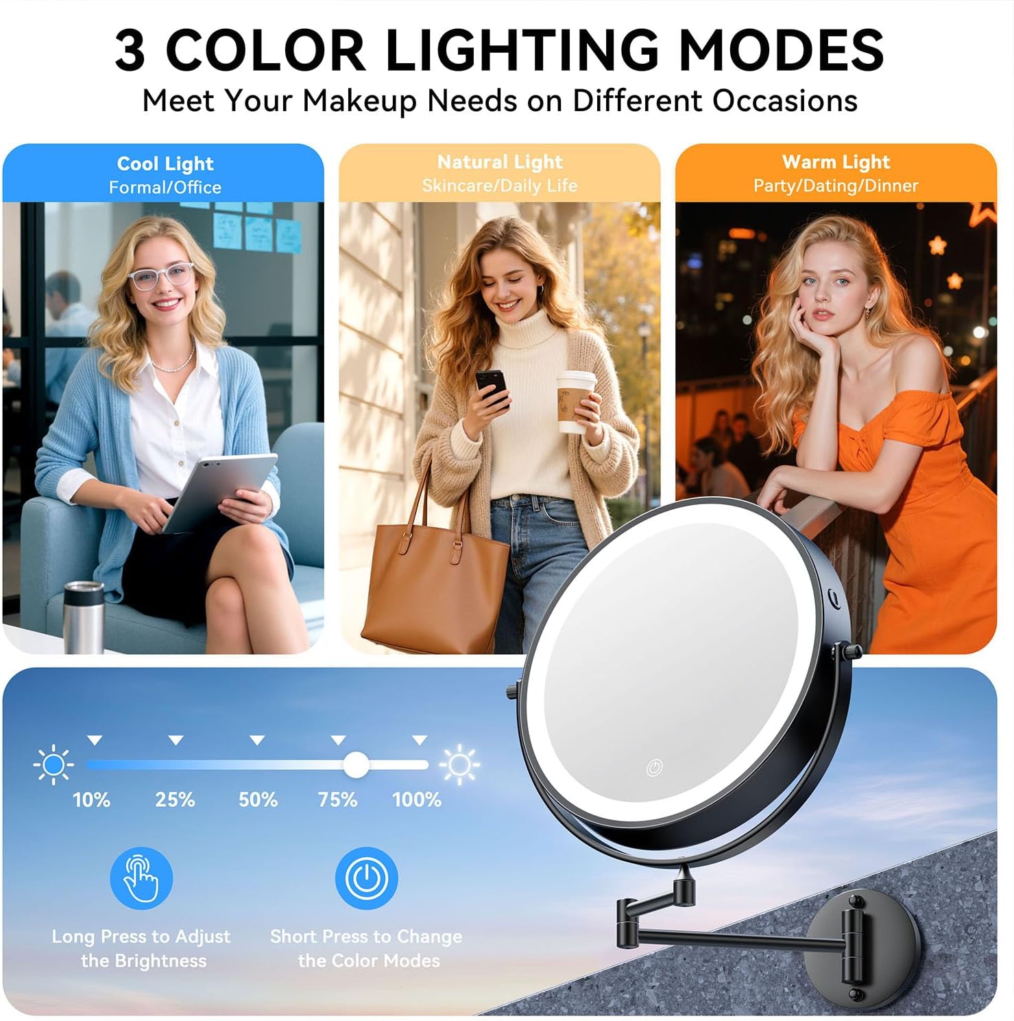 Detalle de Auxmir 10-Inch Wall Mounted Lighted Makeup Mirror with 30X/1X Magnification