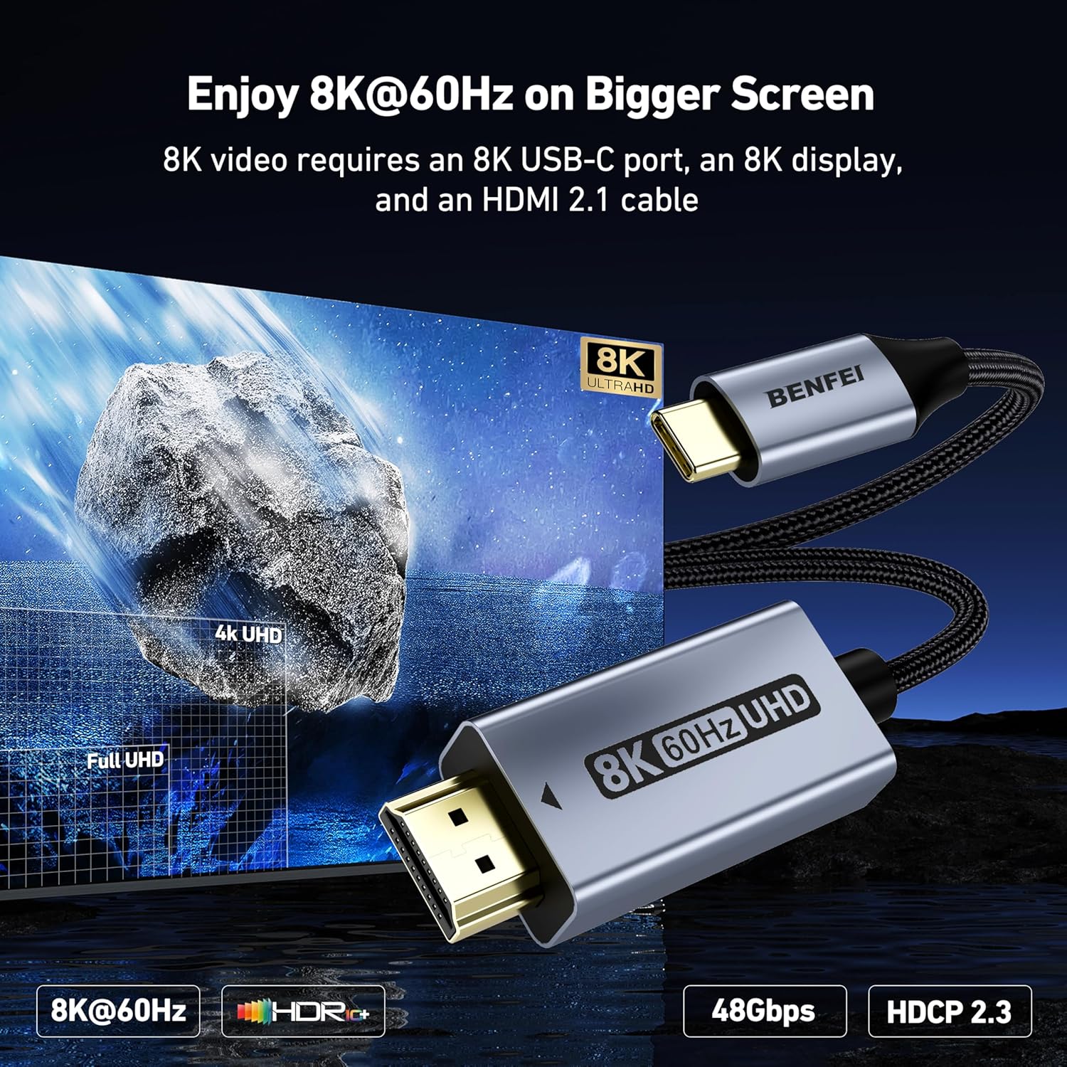 Thumbnail 1 de BENFEI USB C to HDMI 2.1 Cable 6ft