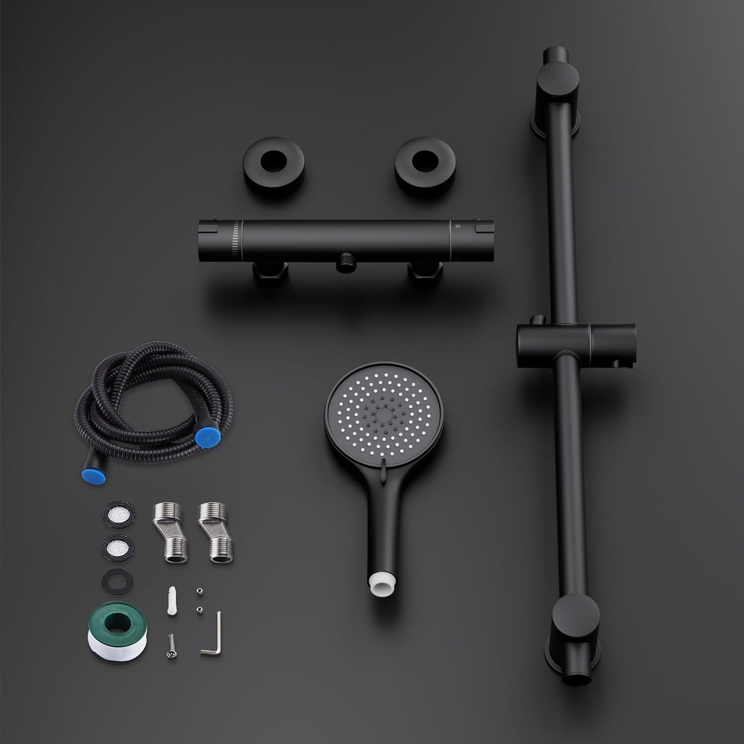 Thumbnail 4 de Set colonna doccia MORADO nero con miscelatore termostatico e doccetta 3 funzioni, asta 70 cm