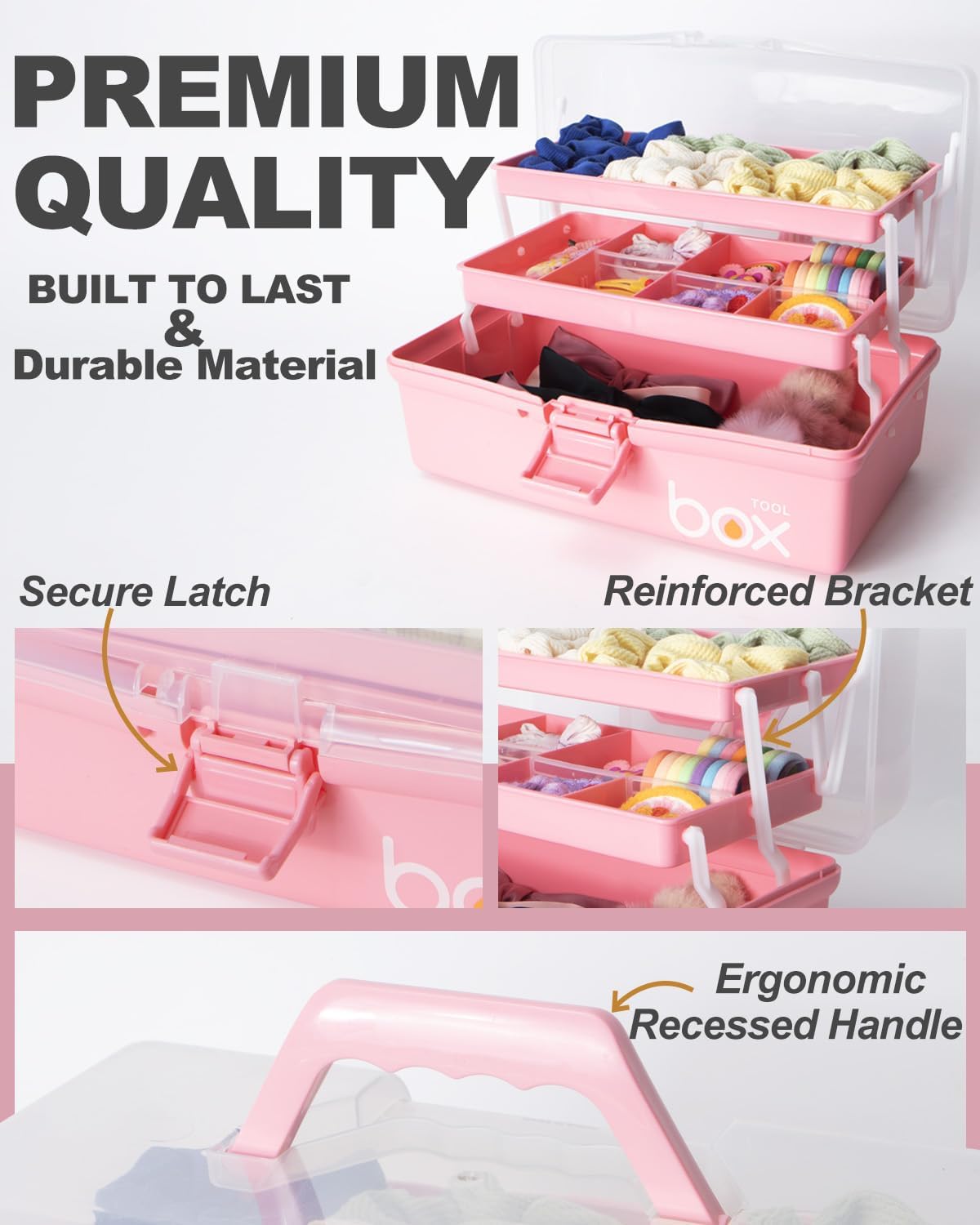Detalle de TERGOO 3 trays box 12-Inch Folding Craft Organizer, 3 Layers, Pink