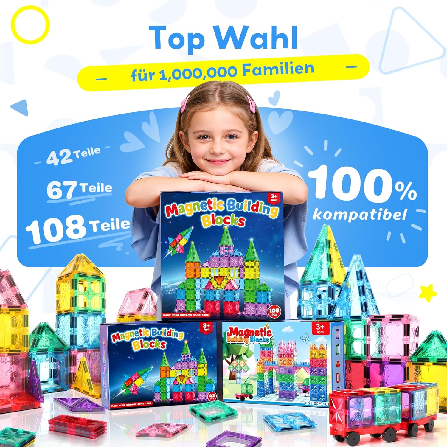 Thumbnail 6 de WOOBLO Magnetische Bausteine 108-teilig inkl. 2 Autos – Magnetkonstruktionsspiel für Kinder ab 3 Jahren