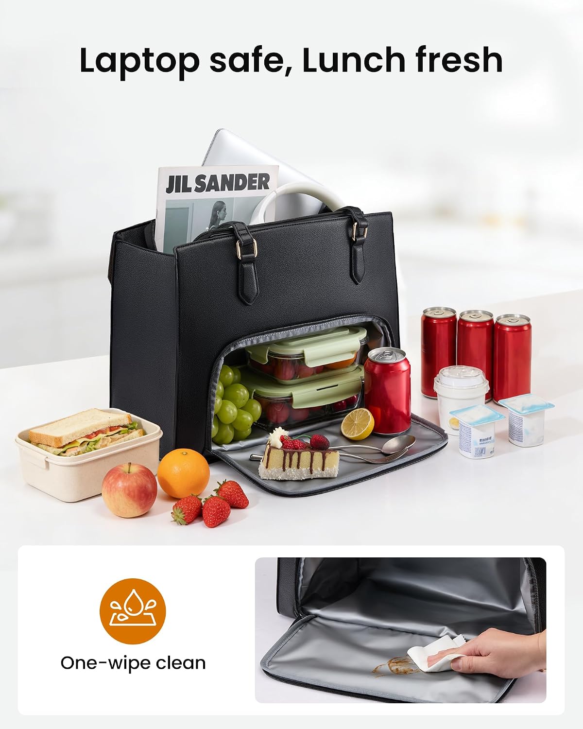 Thumbnail 5 de LOVEVOOK Laptop Handtasche Damen Groß mit isoliertem Lunchfach – elegante PU-Leder Arbeitstasche 15,6 Zoll