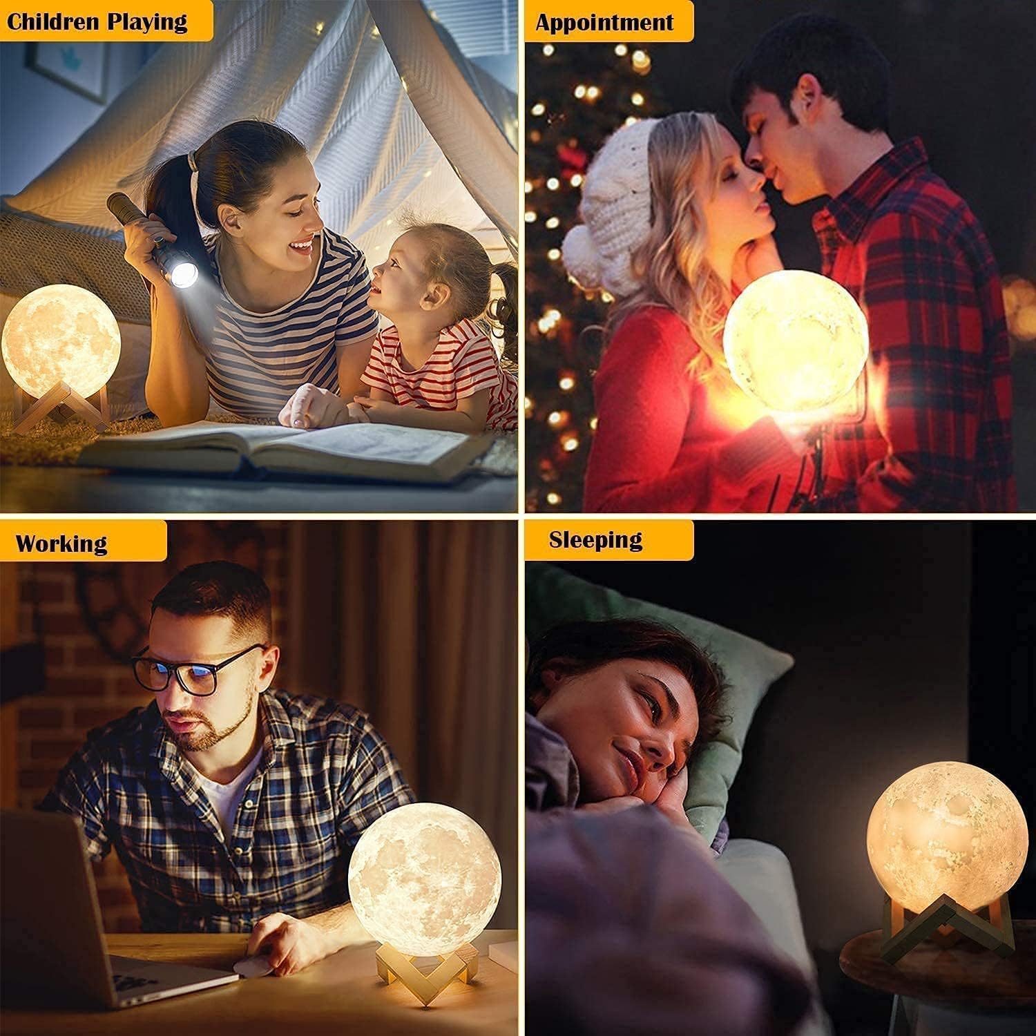 Detalle 2 de CPLA 3D-Printed Moon Lamp, 18 cm LED Night Light with Remote and Touch Control