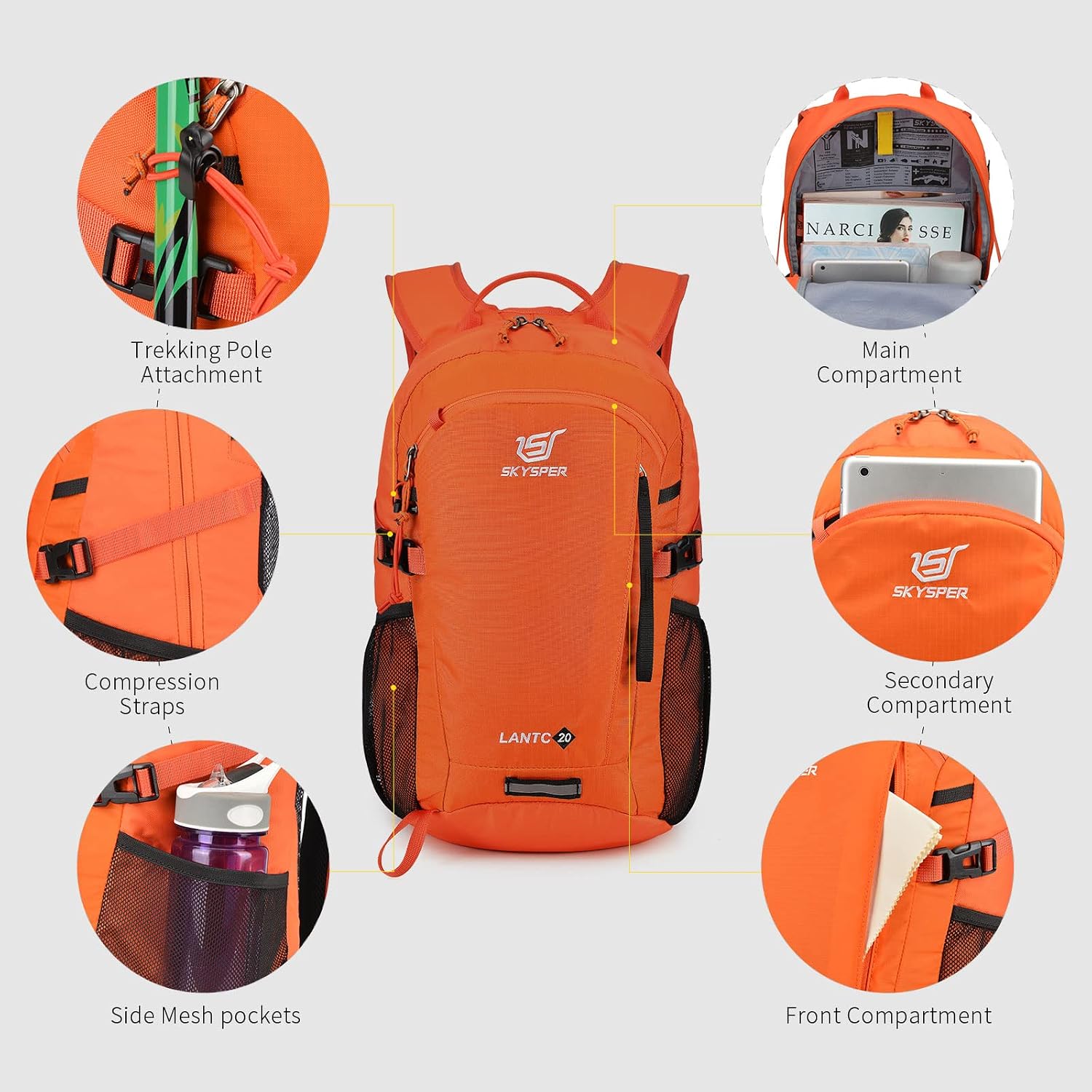Detalle de SkySPER Zaino da Hiking 20L: impermeabile, leggero e versatile per escursioni quotidiane