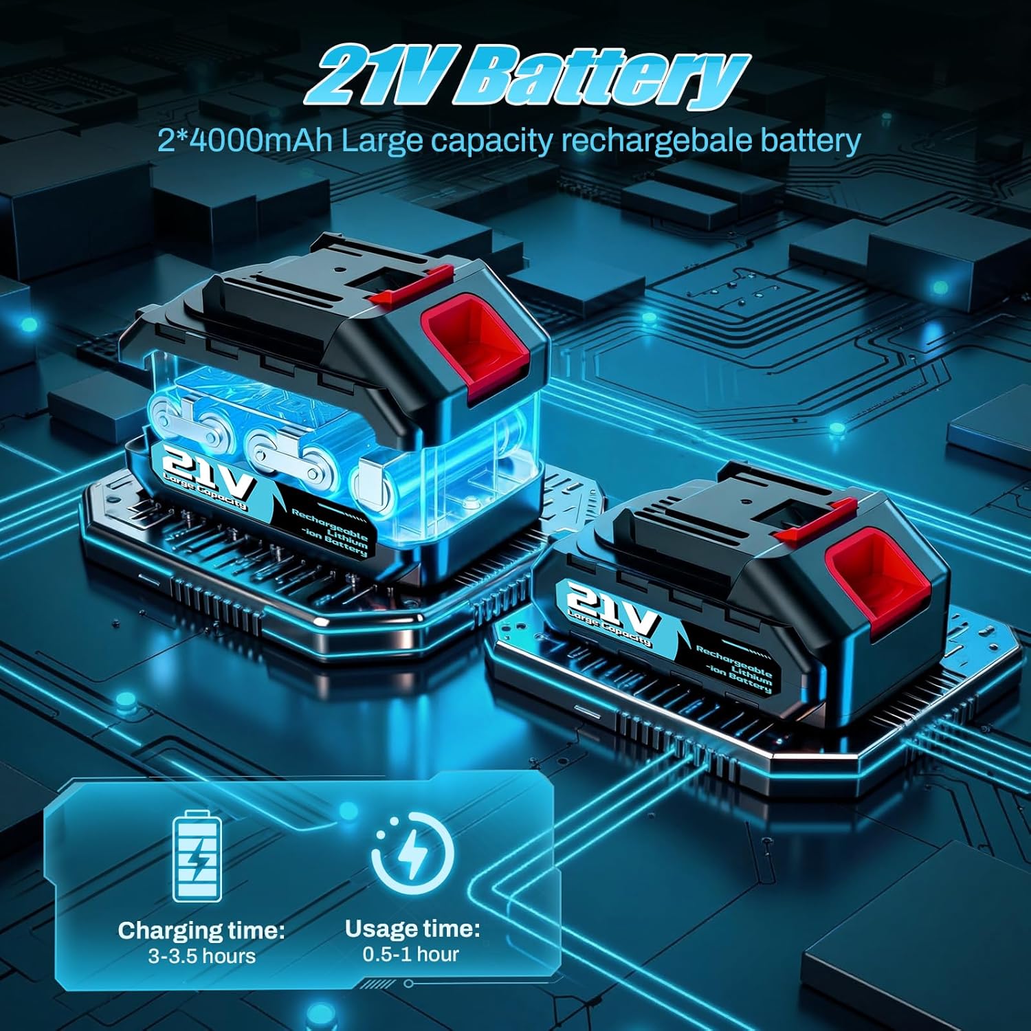 Thumbnail 5 de Cordless Strimmer 21V 4-in-1 Grass Trimmer with 800W Brushless Motor and Dual 4000mAh Batteries