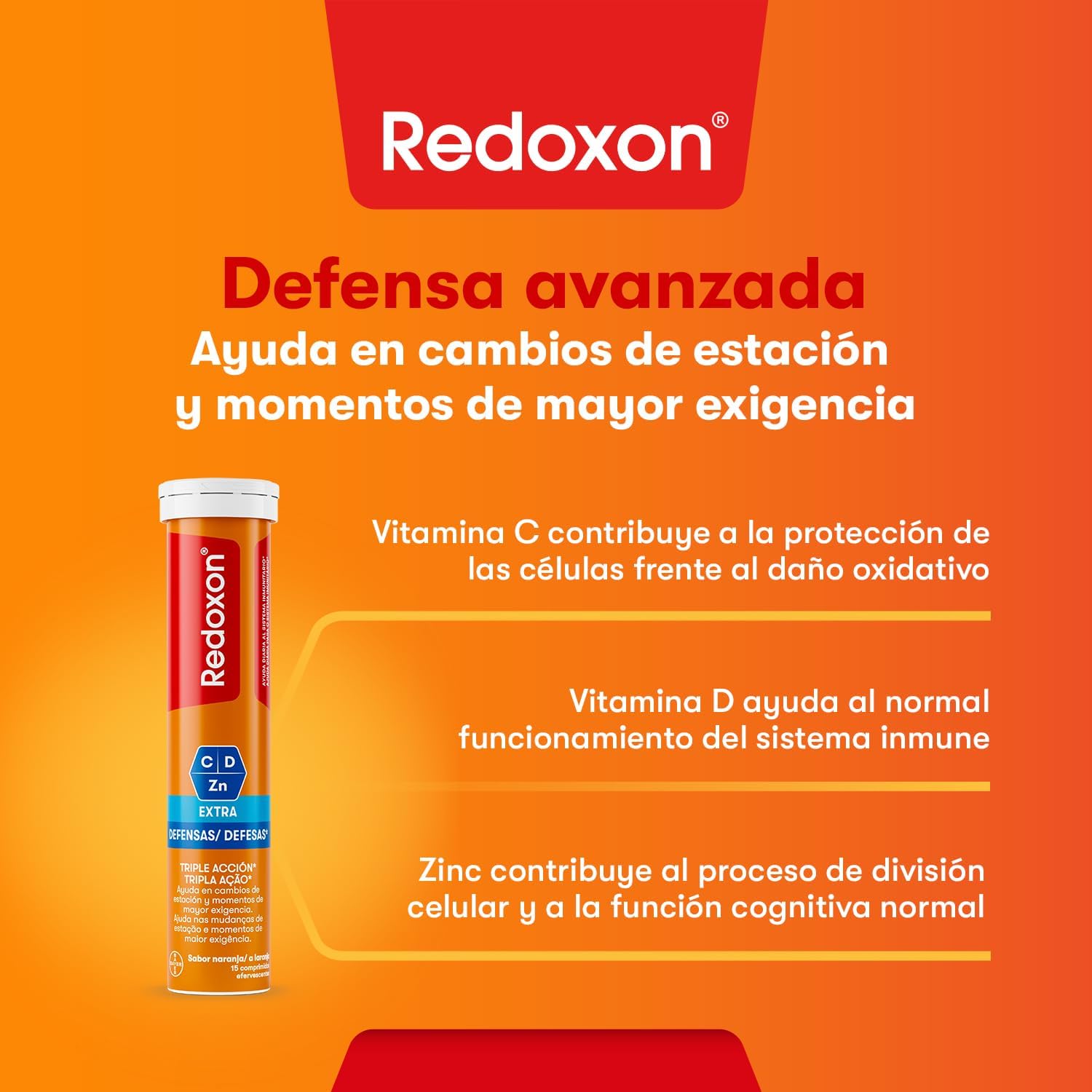 Detalle 2 de REDOXON Vitamina C Efervescente 🍊 - 30 Comprimidos, 1 Mes