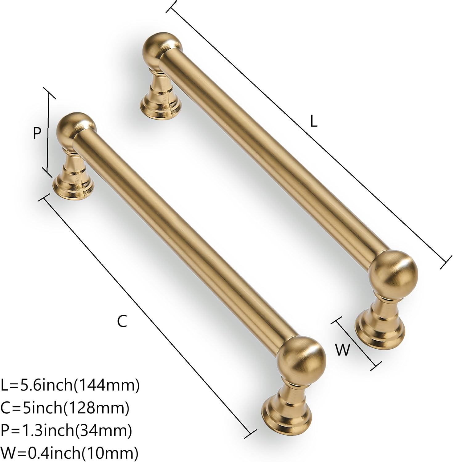 Detalle 2 de CABDM 10-Pack 5-Inch Cabinet Pulls, Brushed Brass Zinc Alloy
