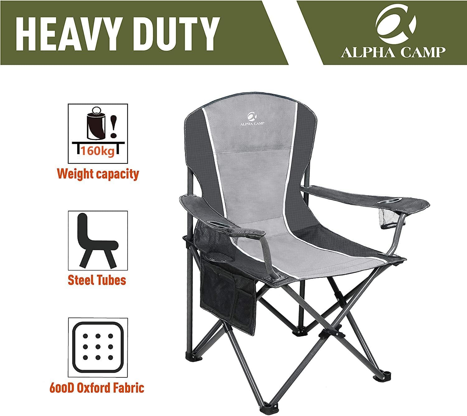 Thumbnail 4 de Alpha Camp Heavy Duty Camping Chair 160kg