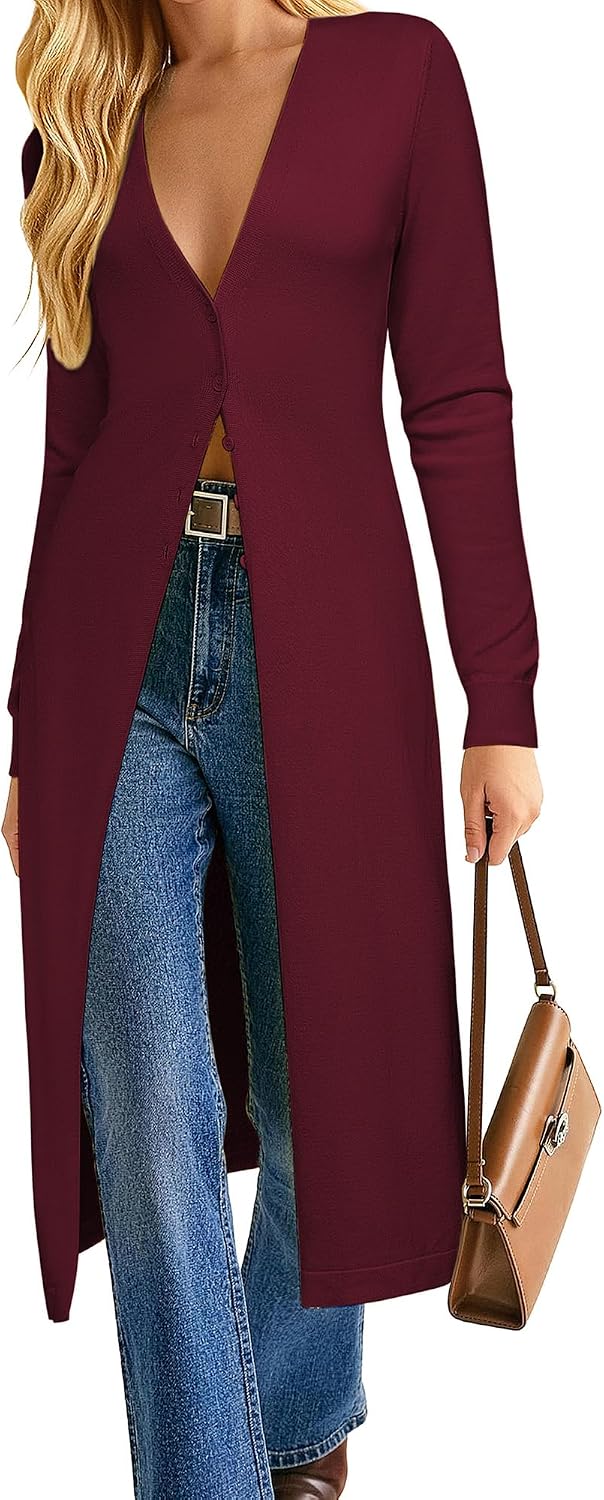 Detalle de GRACE KARIN Women's Long Lightweight Knit Cardigan, V-Neck Button-Up Duster