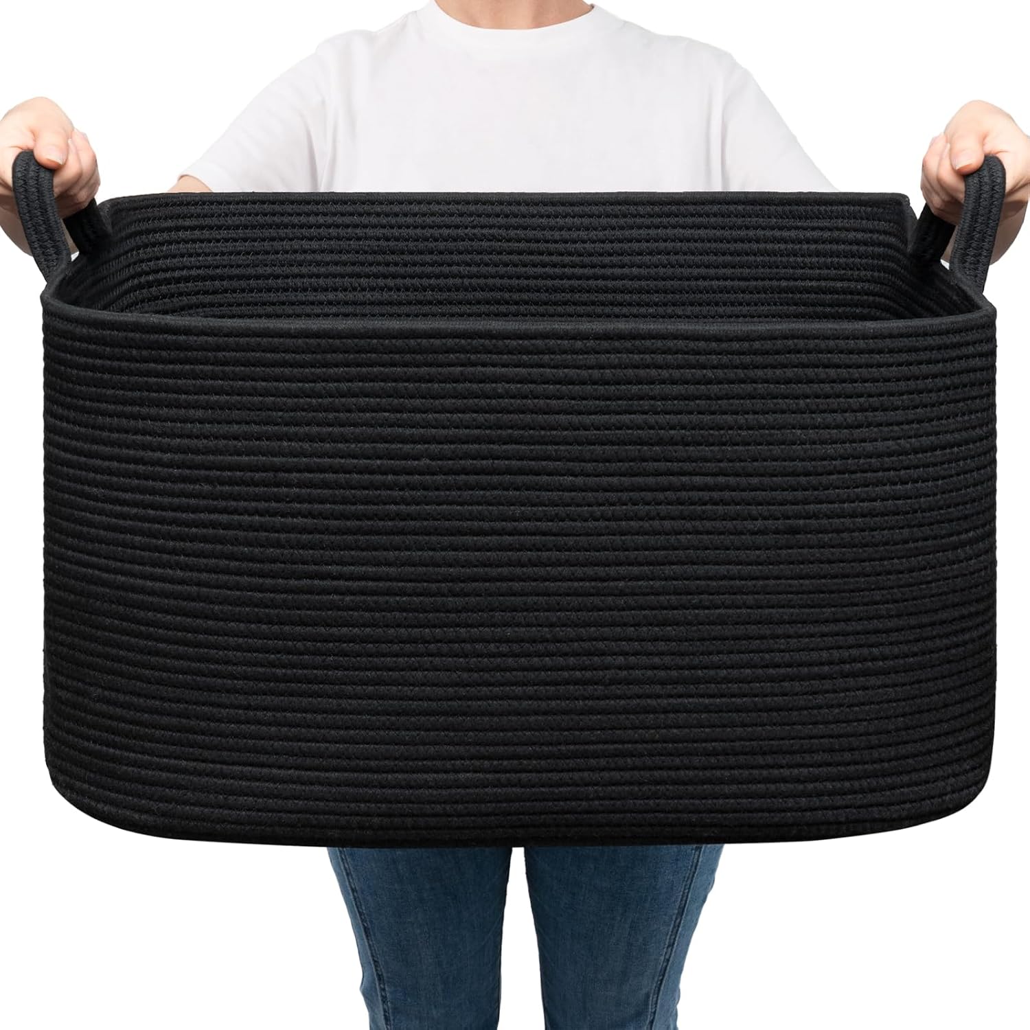 Detalle de Goodpick woven-Lsquare blackGoodpick Cotton Rope Laundry Basket, Black, 65 L