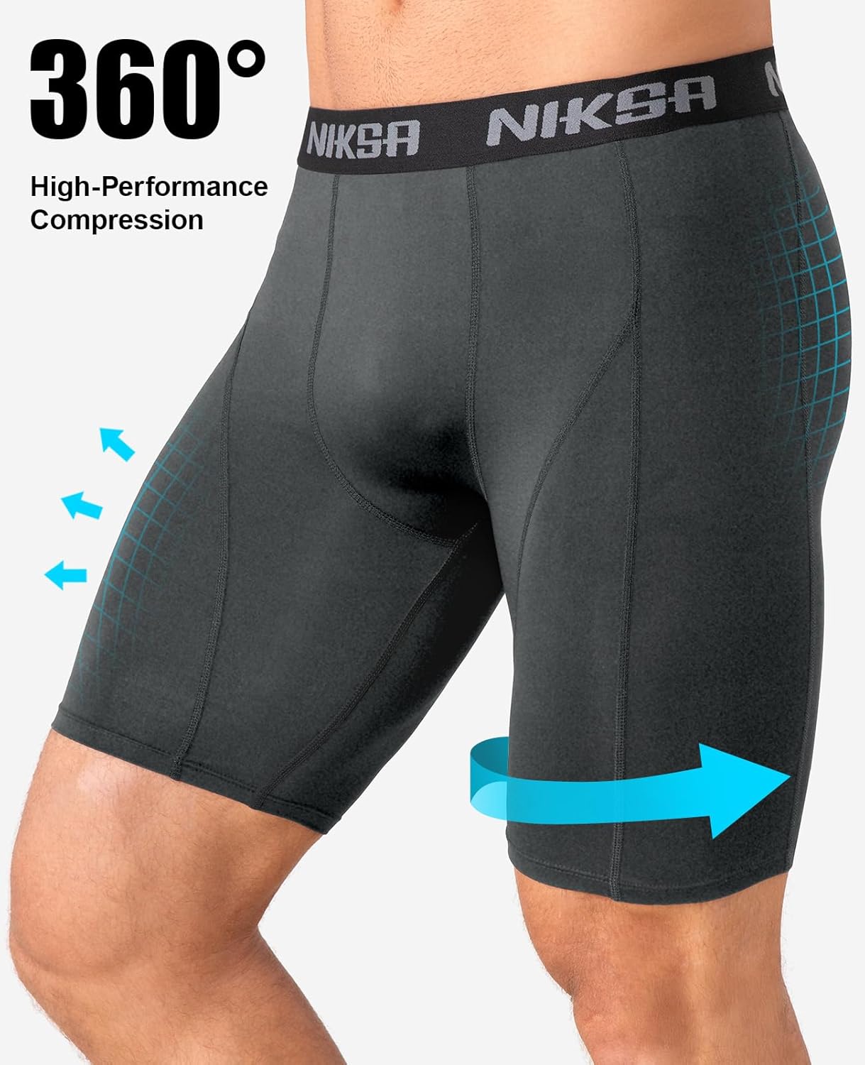 Detalle de Niksa Compression Shorts Men (2 Pack) – Anti-Chafing Base Layer for Training & Athletics