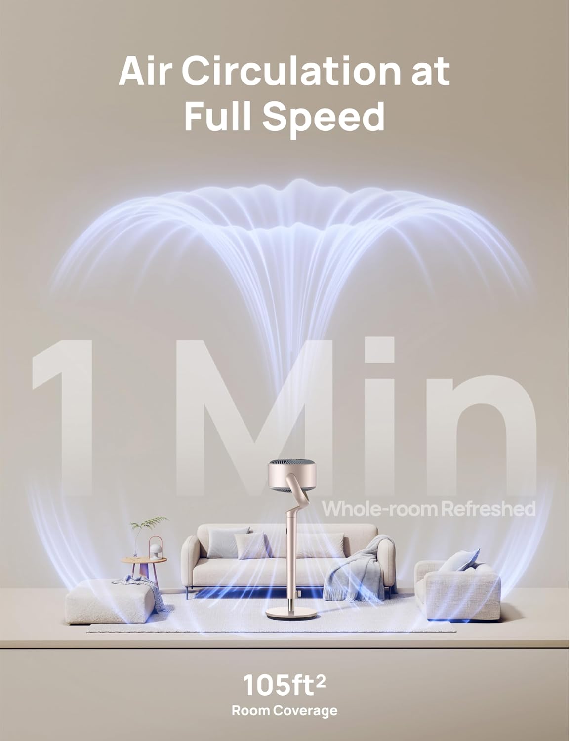 Detalle de DREO Smart Fans for Bedroom Starlight: 100 ft quiet pedestal fan with Wi‑Fi/voice, RGB light, 9 speeds & 120°/120° oscillation