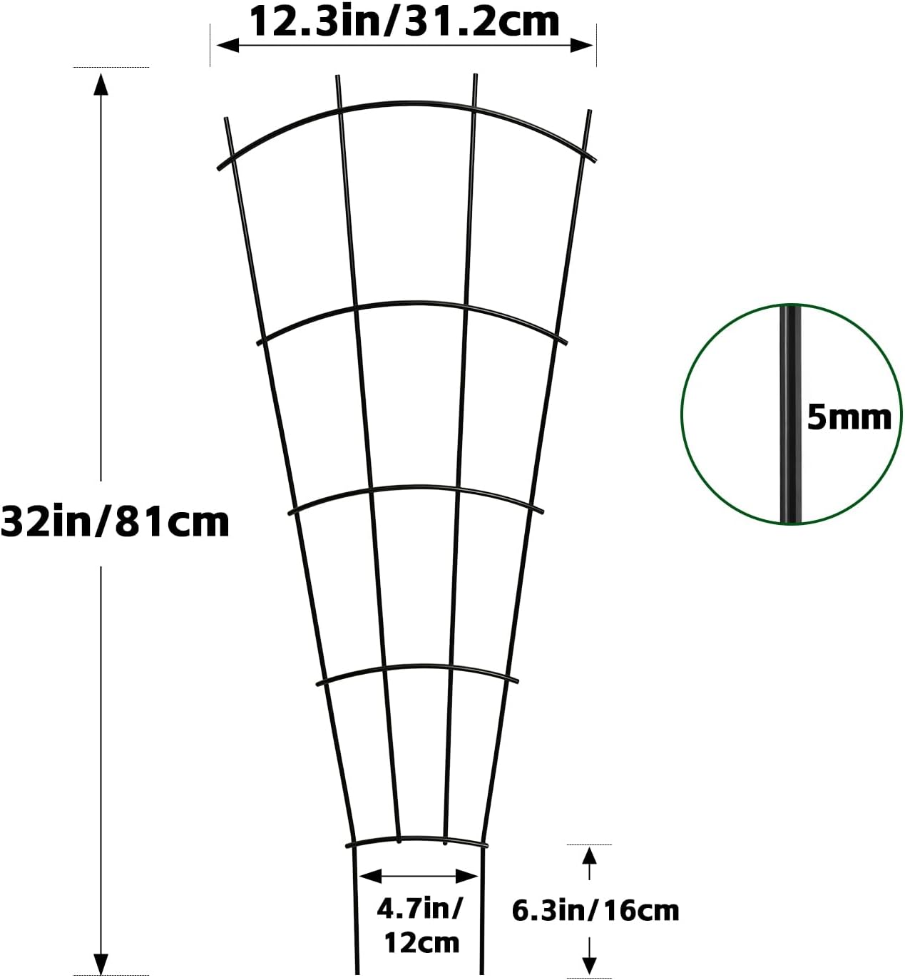 Thumbnail 2 de Thealyn 4 Pack 82 cm Metal Garden Trellis – Fan-Shaped, Rustproof Support for Climbing Plants