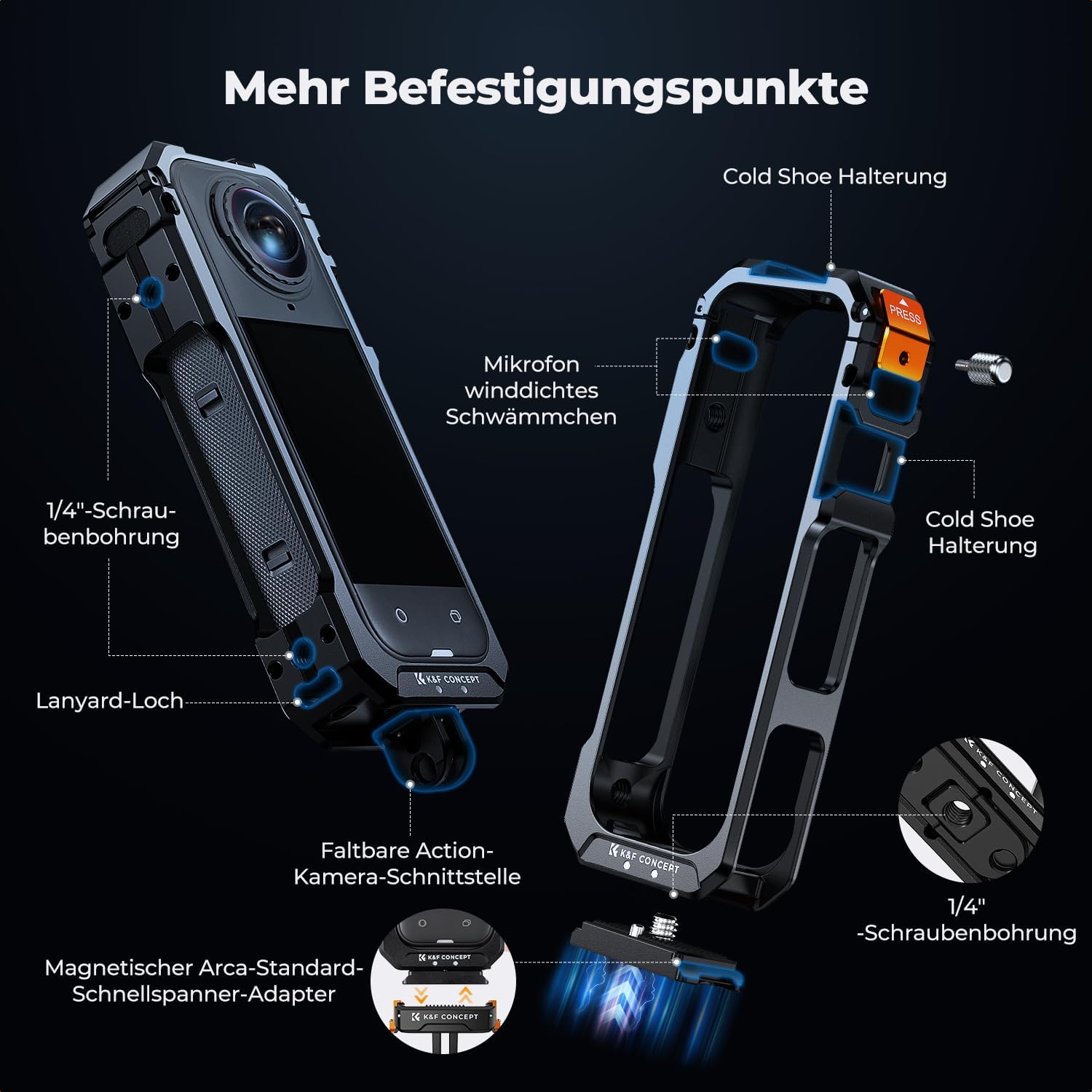 Thumbnail 1 de K&F CONCEPT Standard-Kamerakäfig für Insta360 X5 mit Aluminiumrahmen & Silikon-Objektivabdeckung