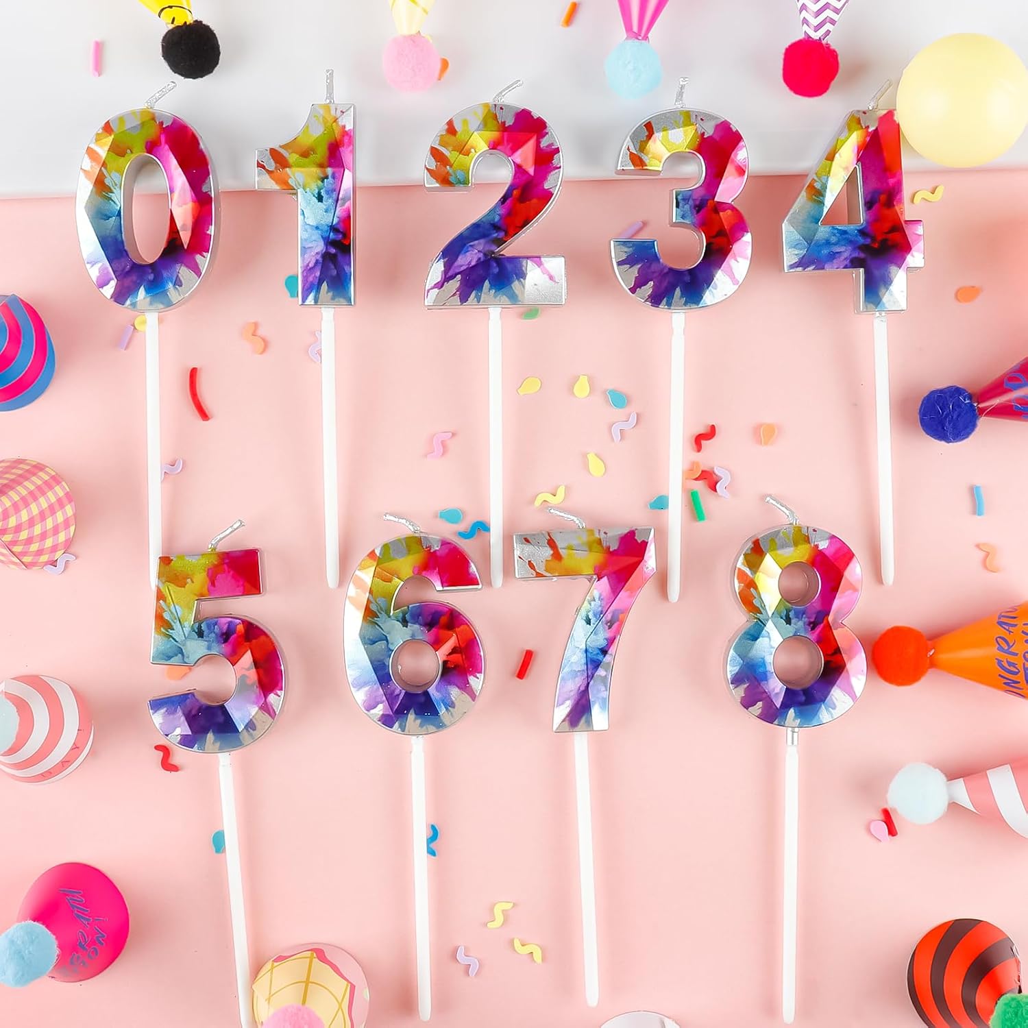 Thumbnail 4 de Yiran Colorful Graffiti 12th Birthday Candles – 2 x 12th Birthday Number Candles with 3D Topper for Cakes