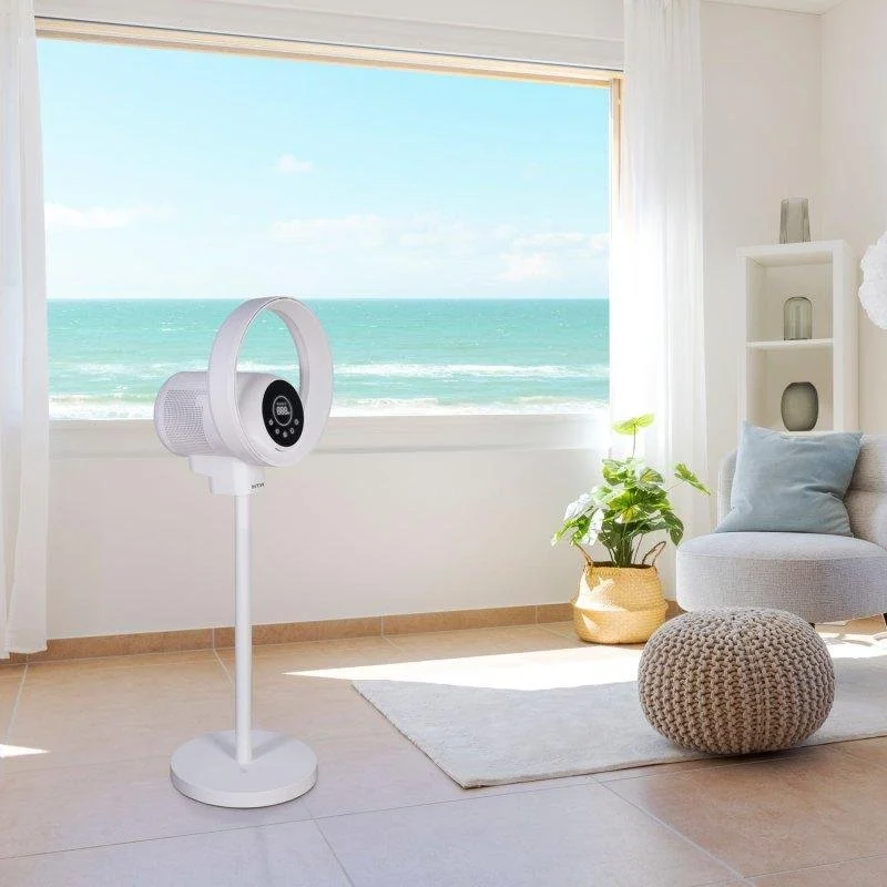Detalle 2 de Ventilador de Pie sin Aspas HTW HTW-VT-35AR 35W con 9 velocidades, mando y purificador