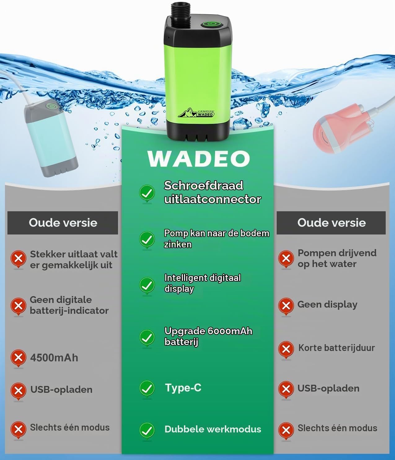 Thumbnail 1 de WADEO OD0570G+OD0571+OD0580 draagbare campingdouche met 6000mAh-accu